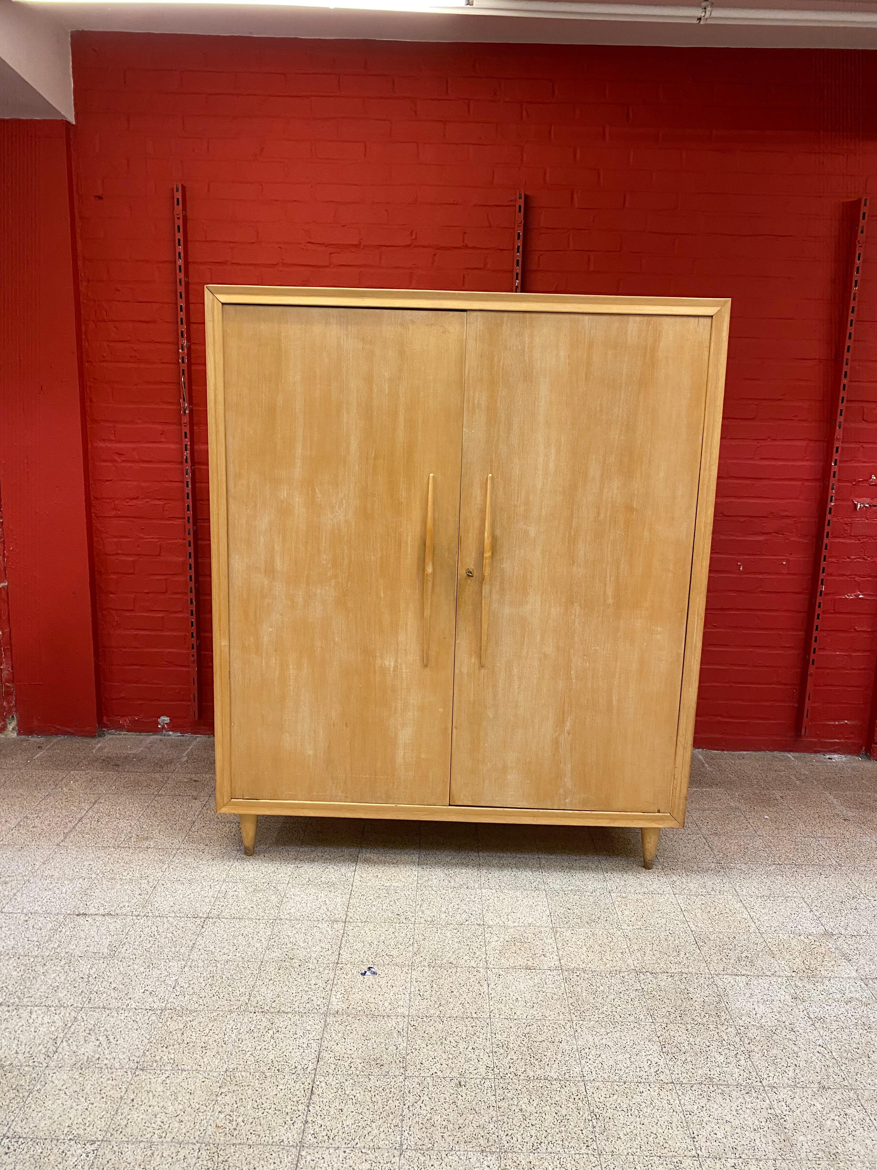 Wardrobe in Stained Beech, circa 1950 in the Style of Gérard Guermonprez 6