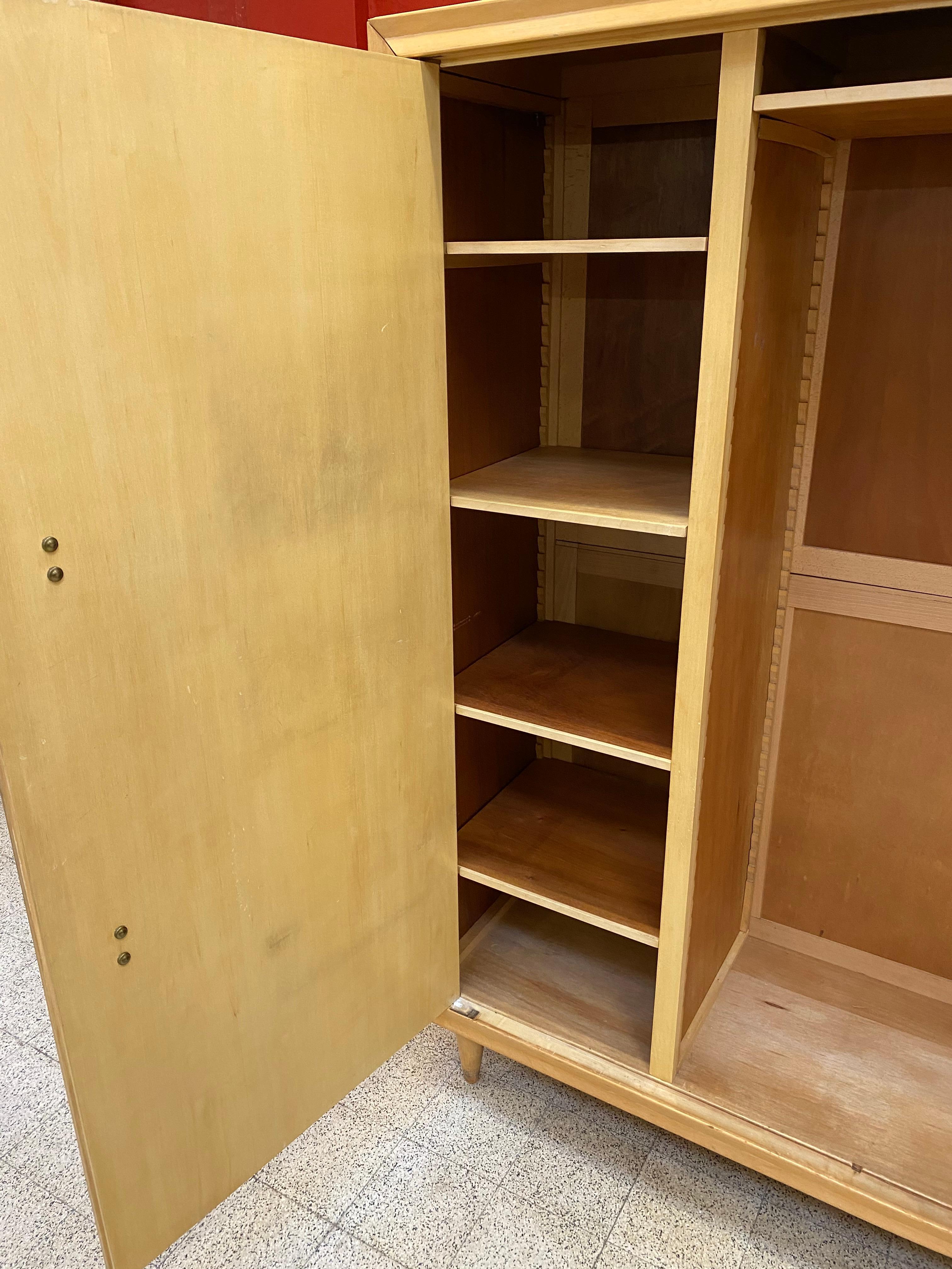 Wardrobe in Stained Beech, circa 1950 in the Style of Gérard Guermonprez In Good Condition In Saint-Ouen, FR