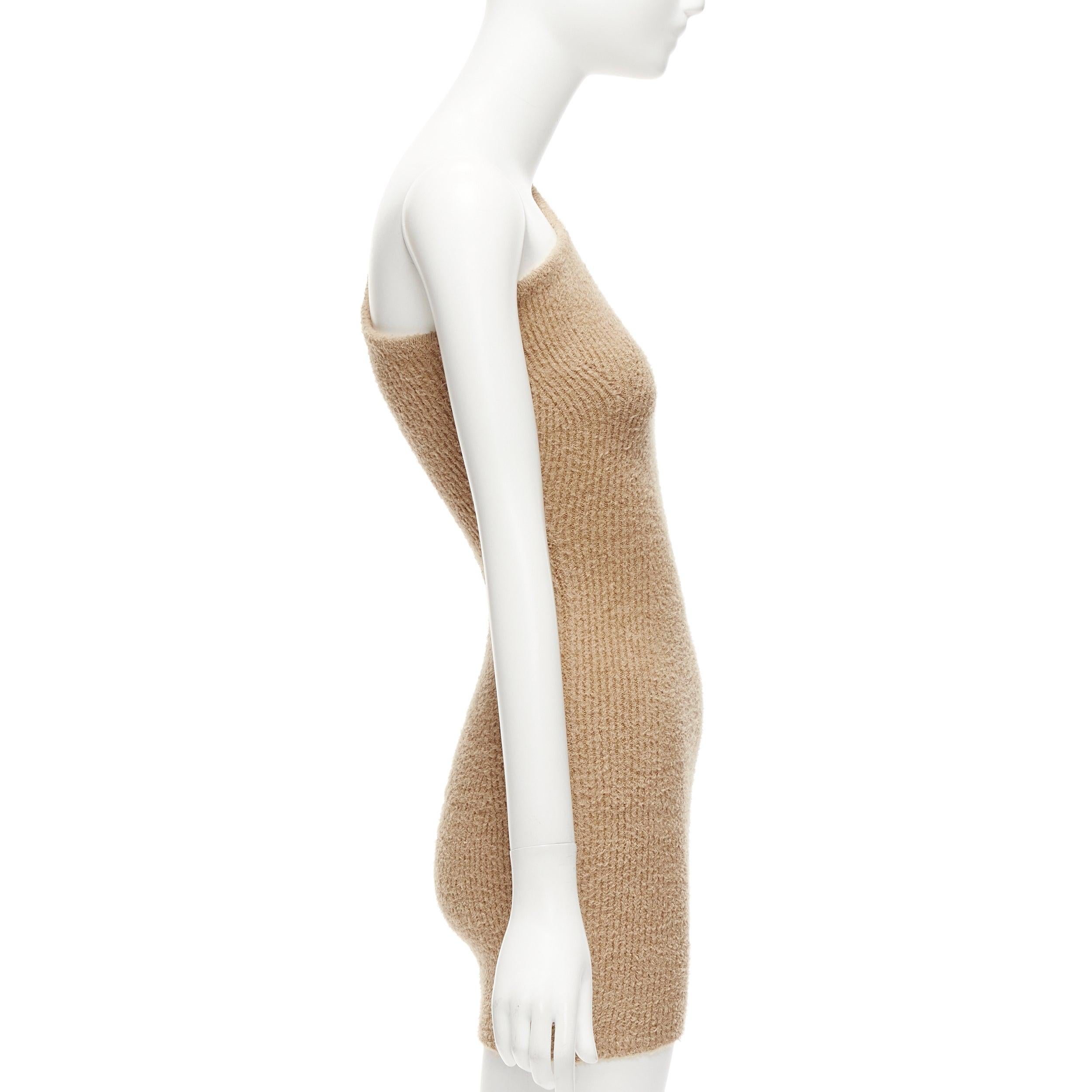 Women's WARDROBE NYC HAILEY BIEBER HB tan fuzzy knit cotton one shoulder mini dress S For Sale