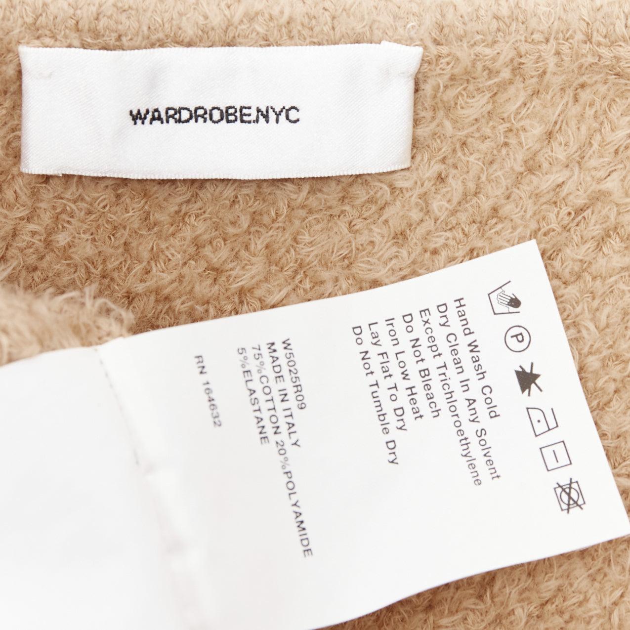 WARDROBE NYC HAILEY BIEBER HB tan fuzzy knit cotton one shoulder mini dress S For Sale 4