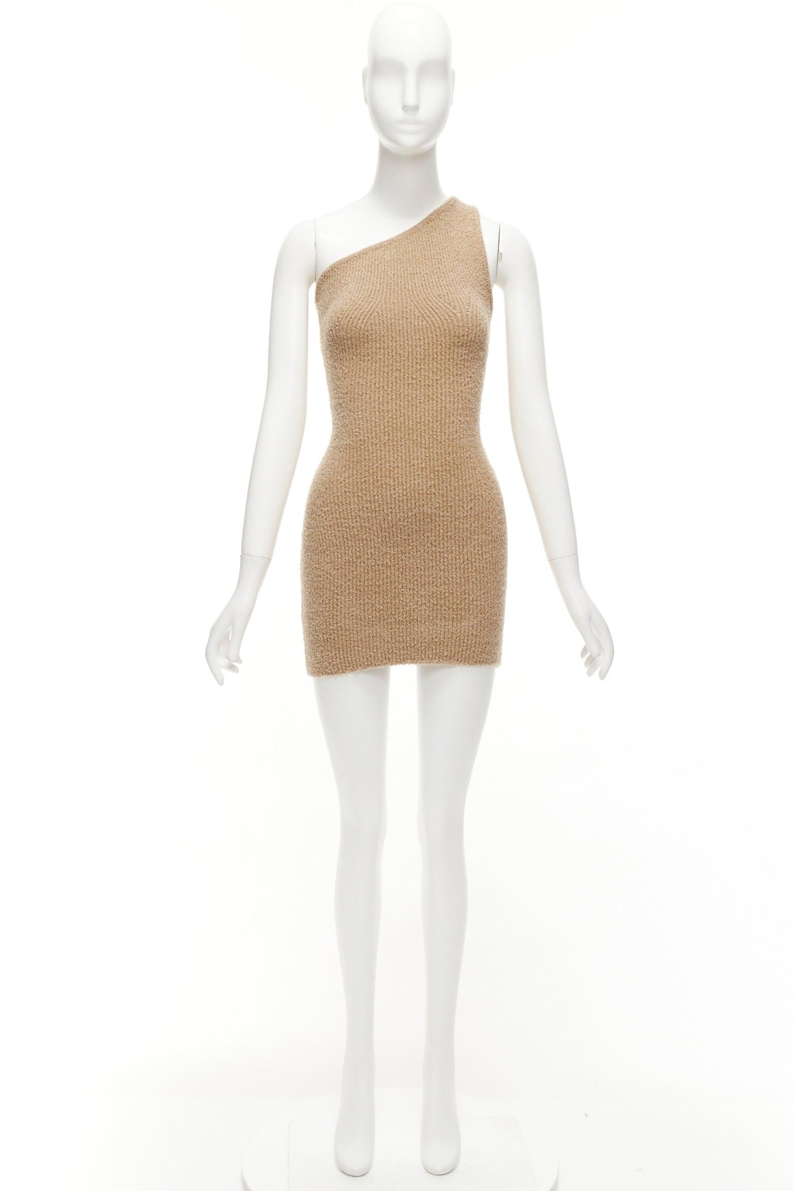 WARDROBE NYC HAILEY BIEBER HB mini vestido de un hombro de algodón de punto difuso color canela S en venta 4