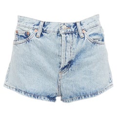 WARDROBE NYC stone wash blue leather tag mid denim shorts 25"