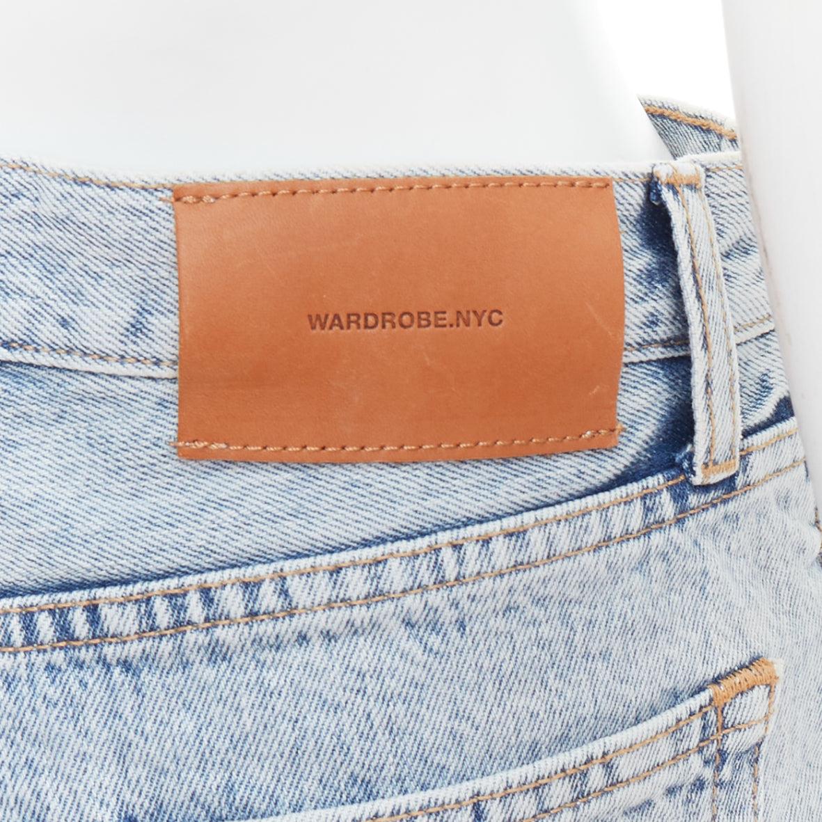 WARDROBE NYC  stone wash blue leather tag mid denim shorts 26