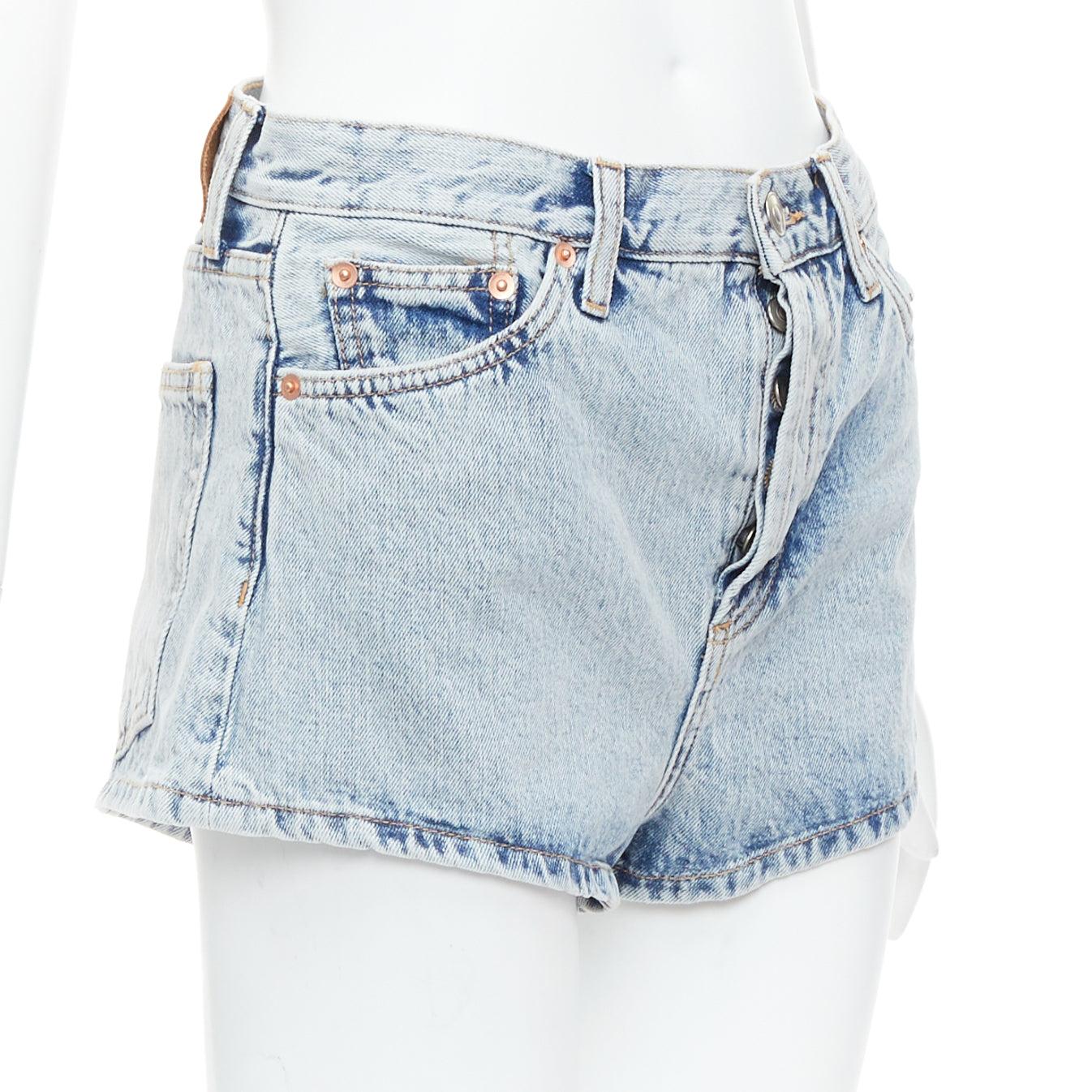 Blue WARDROBE NYC  stone wash blue leather tag mid denim shorts 26