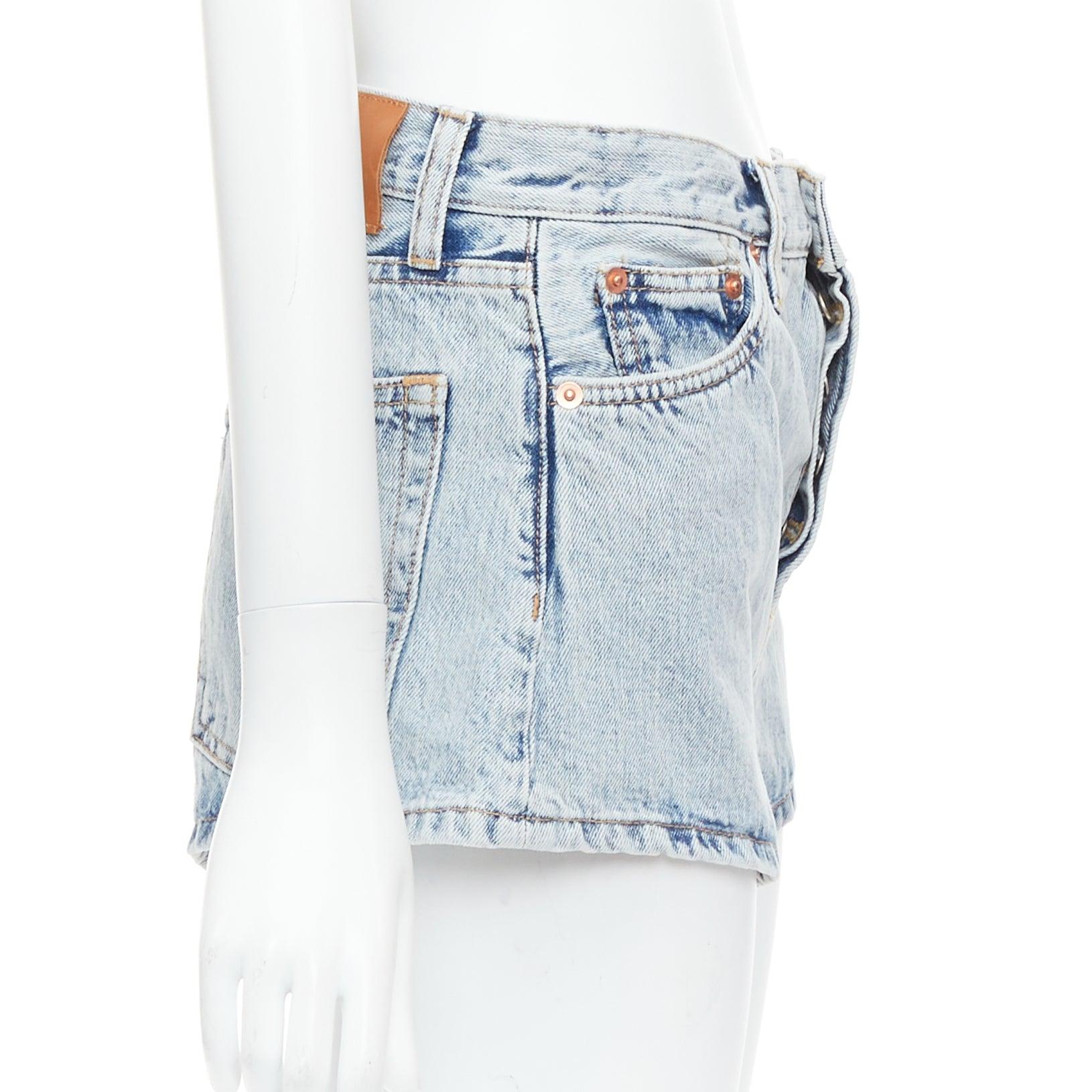WARDROBE NYC  stone wash blue leather tag mid denim shorts 26