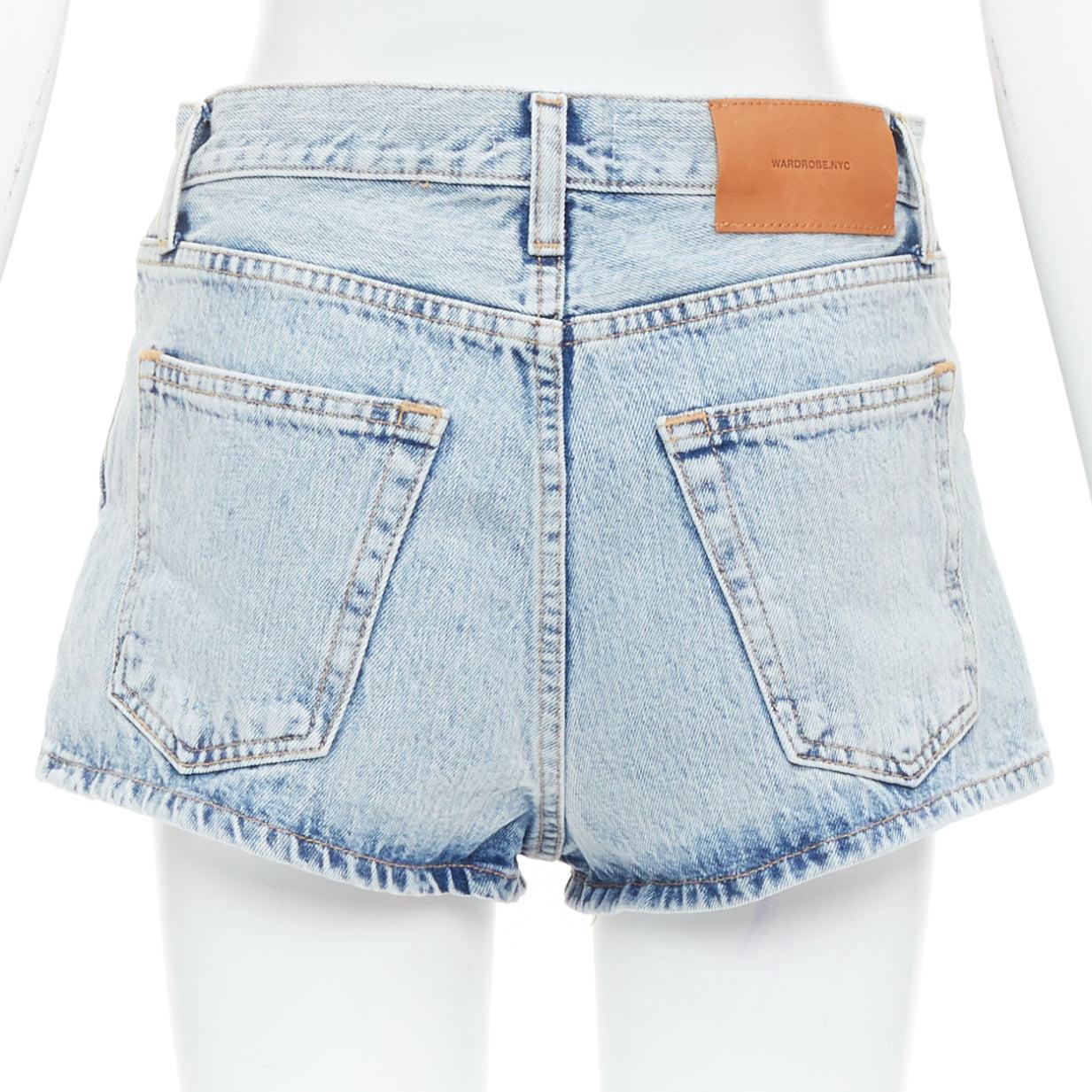 Women's WARDROBE NYC  stone wash blue leather tag mid denim shorts 26