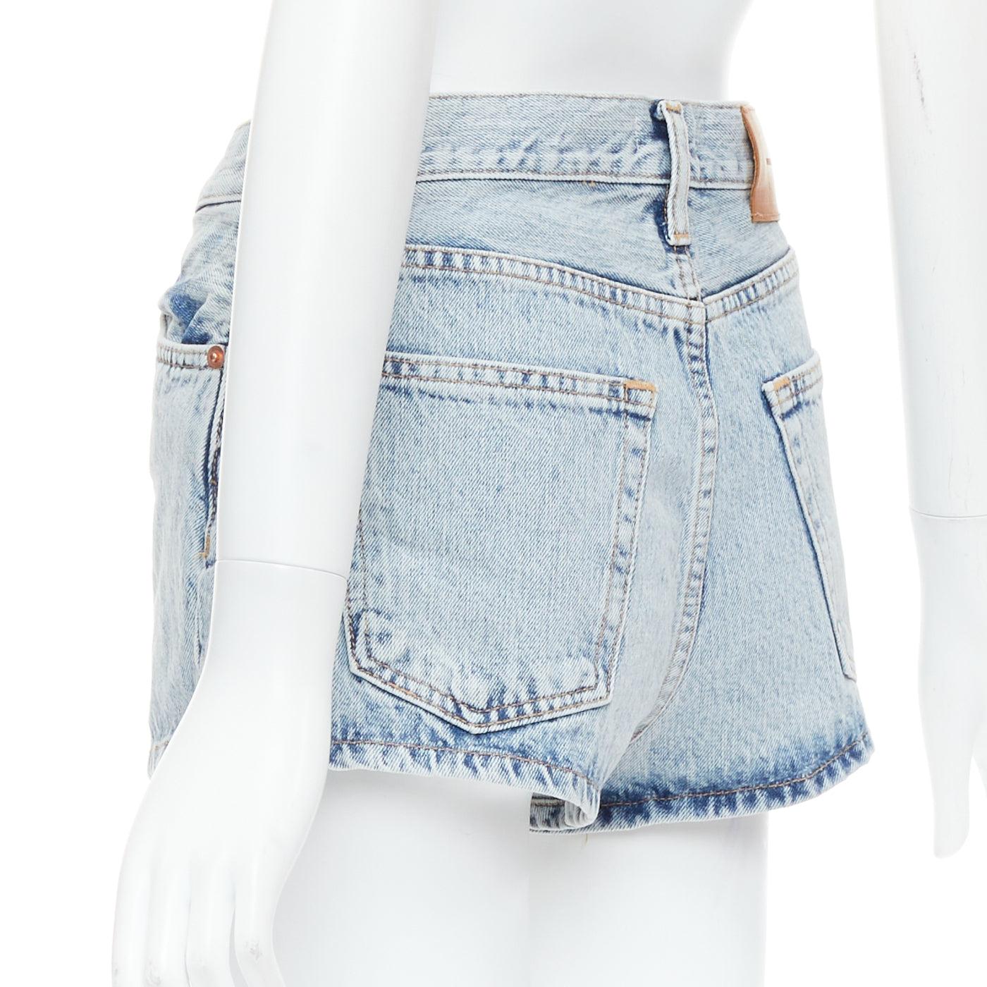 WARDROBE NYC  stone wash blue leather tag mid denim shorts 26