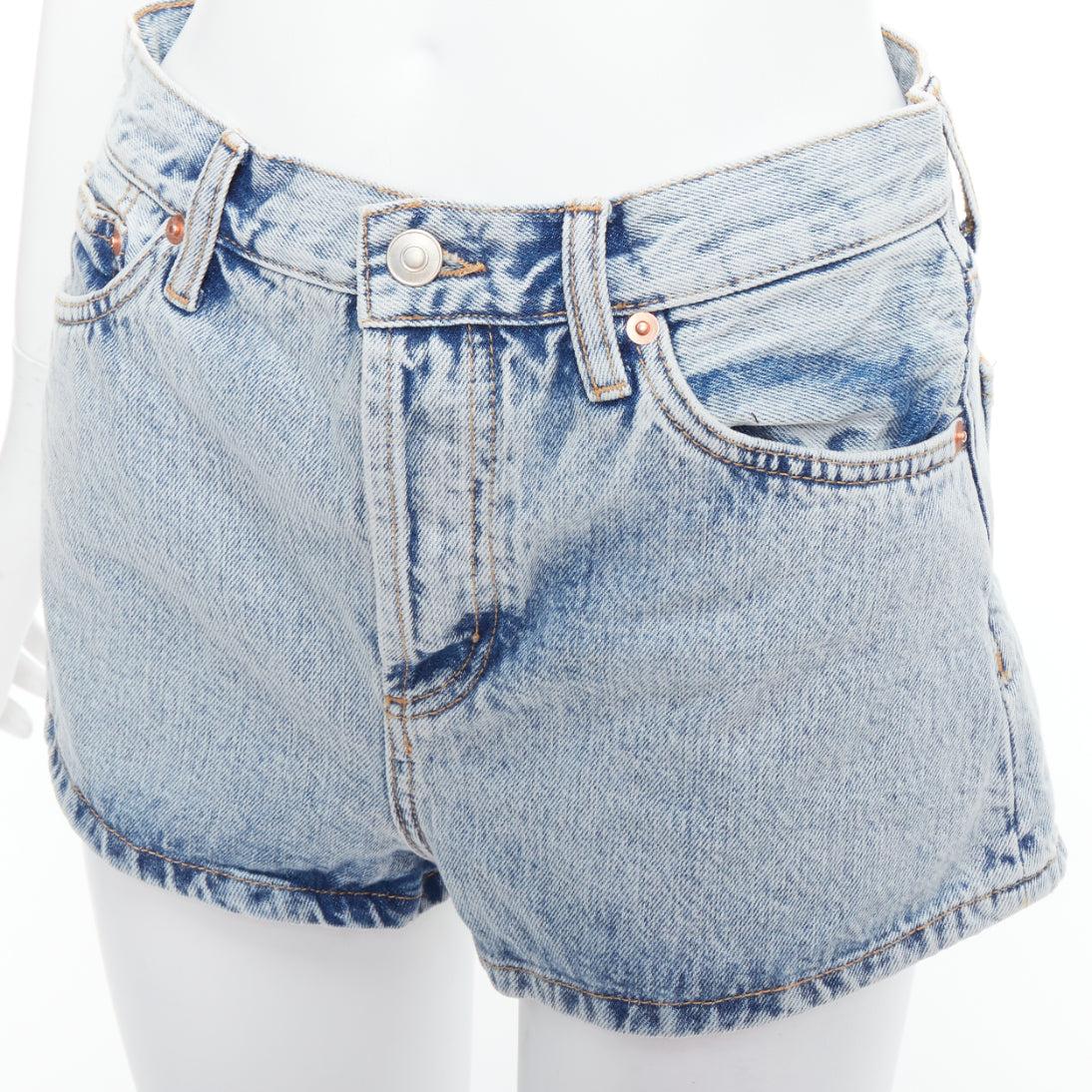 WARDROBE NYC  stone wash blue leather tag mid denim shorts 26