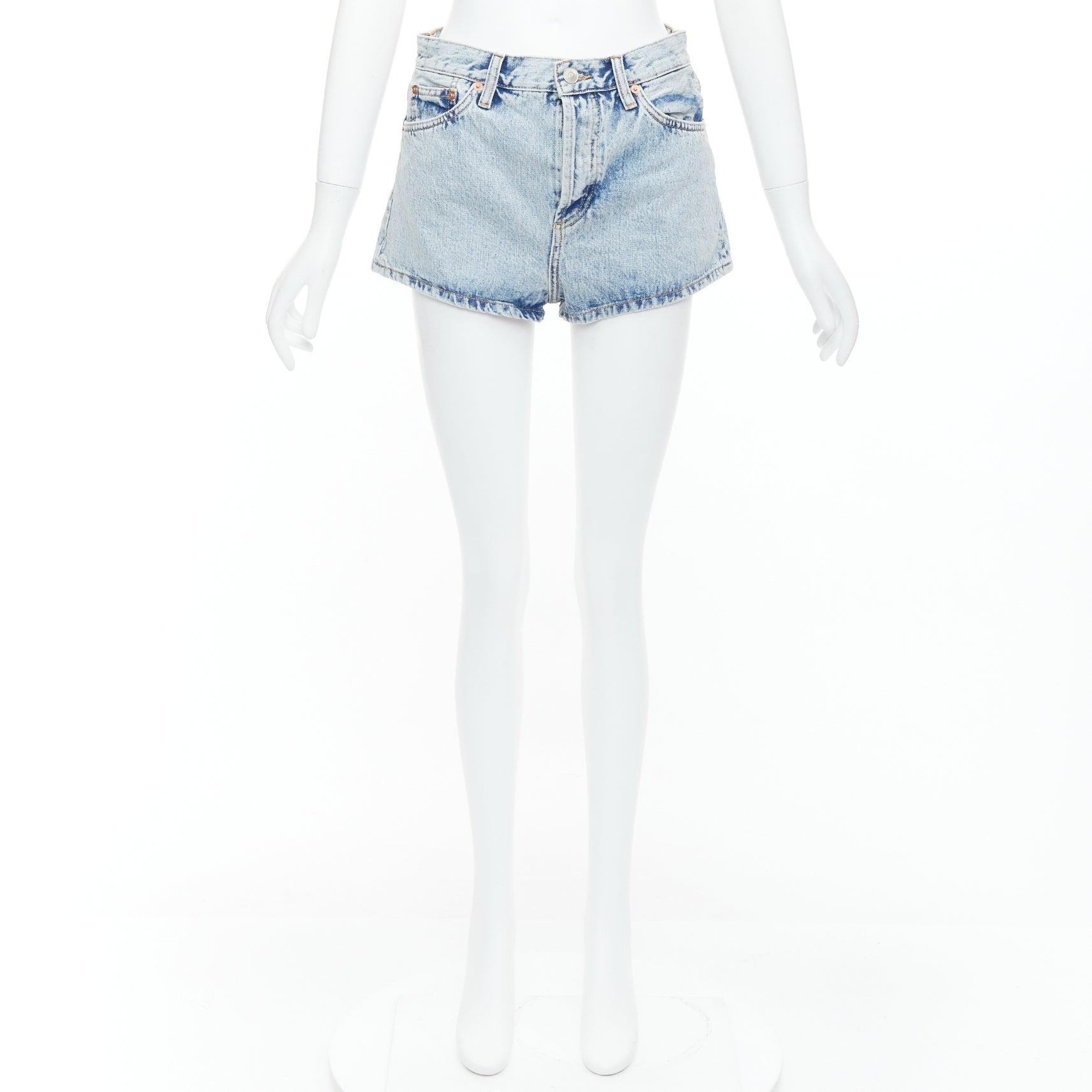 WARDROBE NYC  stone wash blue leather tag mid denim shorts 26