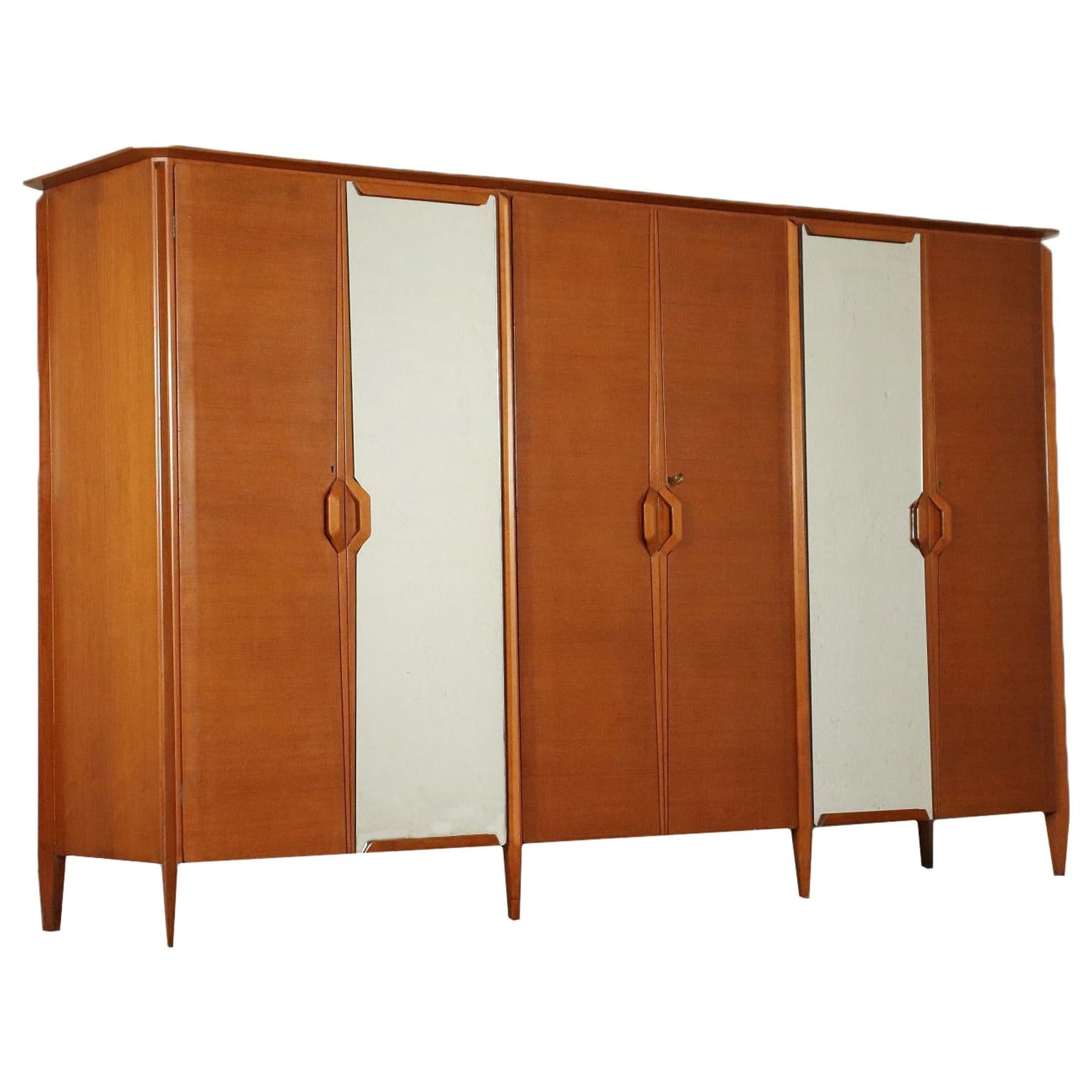 Wardrobe Teak Veneer Mirrored Glass, Italy, 1960s