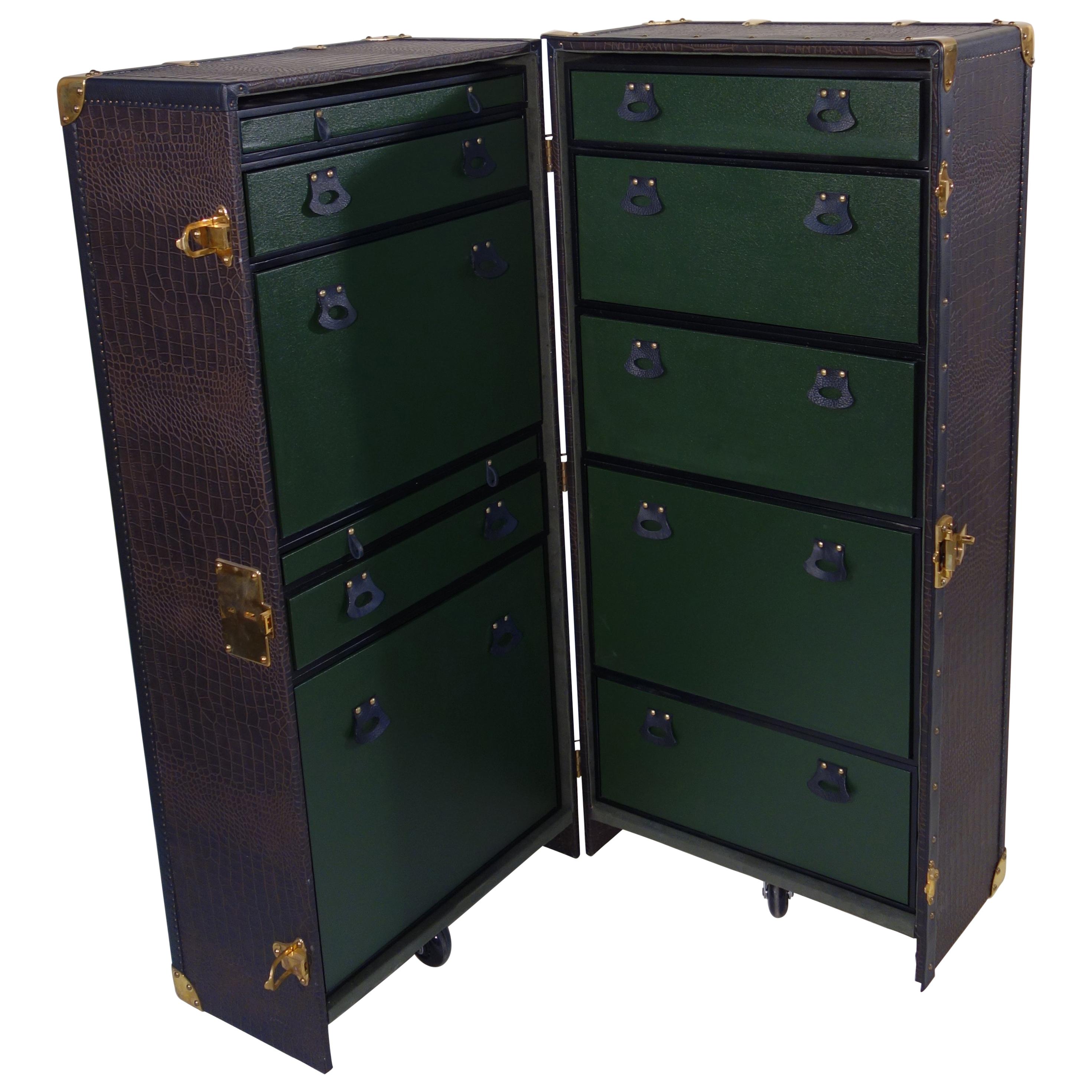 Wardrobe Trunk Coated with Imitation Crocodile Leather For Sale