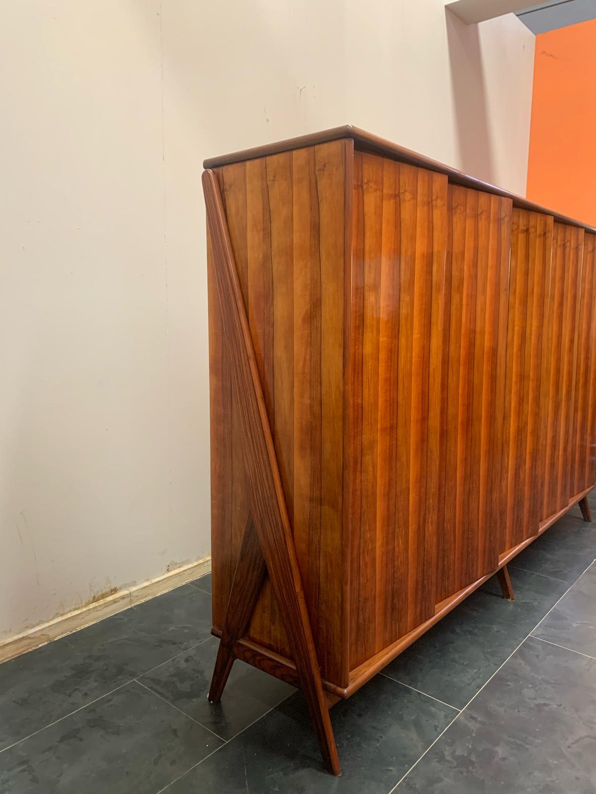 Rosewood Wardrobe with diagonal doors without handles and hinges from the 60s For Sale