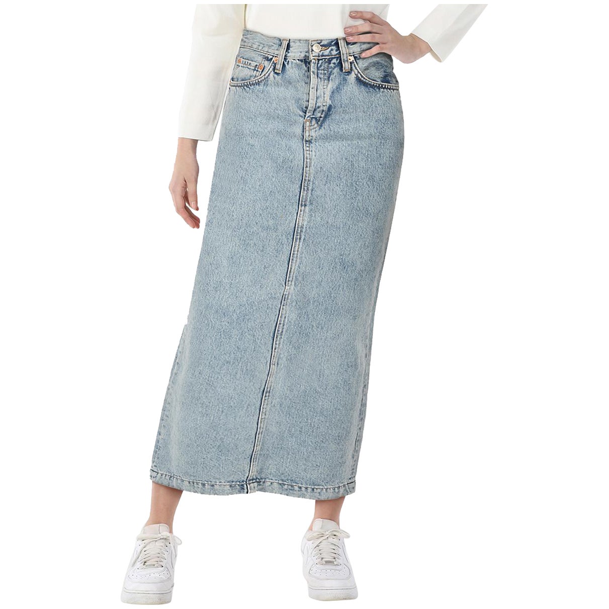 Wardrobe.NYC Maxifalda ajustada vaquera azul Talla S