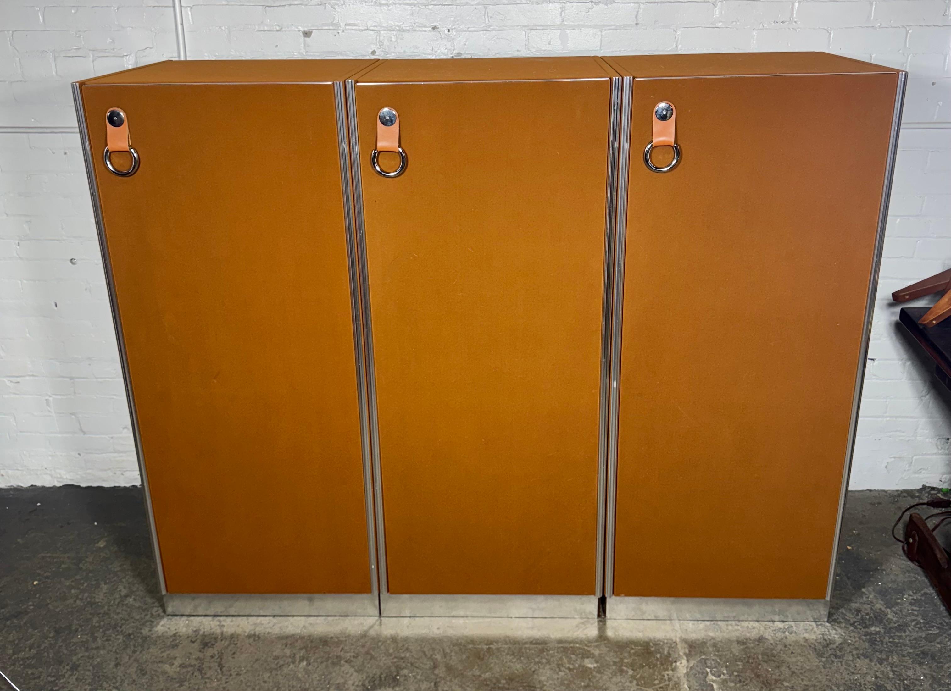 Post-Modern Wardrobes/ Pumpkin Suede by I4mariani  Guido Faleschini, Italy, 1960s, Set of 3 For Sale