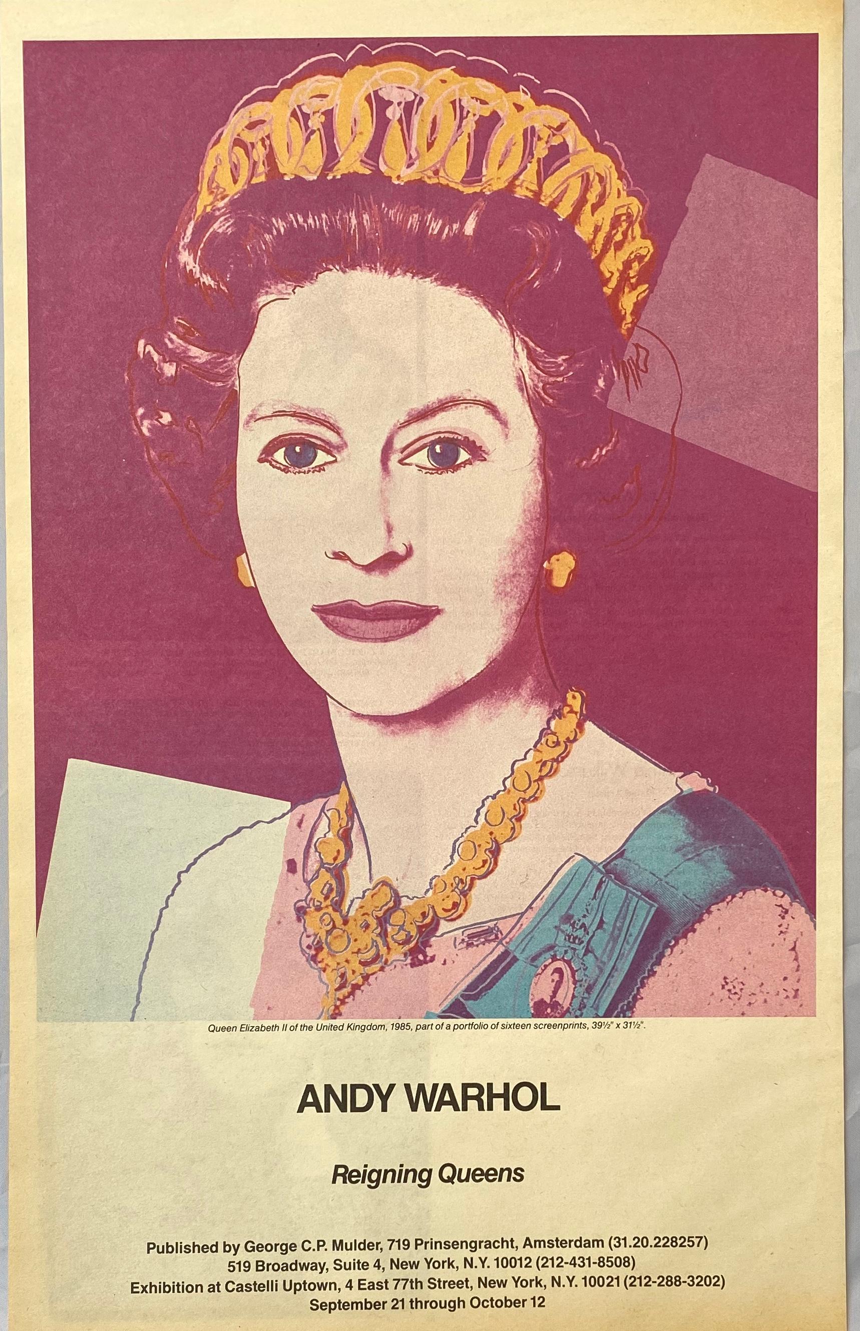 Andy Warhol Queens:
Vintage original advertisements for Warhol Queens at Leo Castelli gallery. Set of 3 circa 1985.

Offset print on newspaper stock
Measures: 11 x 17 inches.
Minor signs of handling; otherwise very good condition.
 