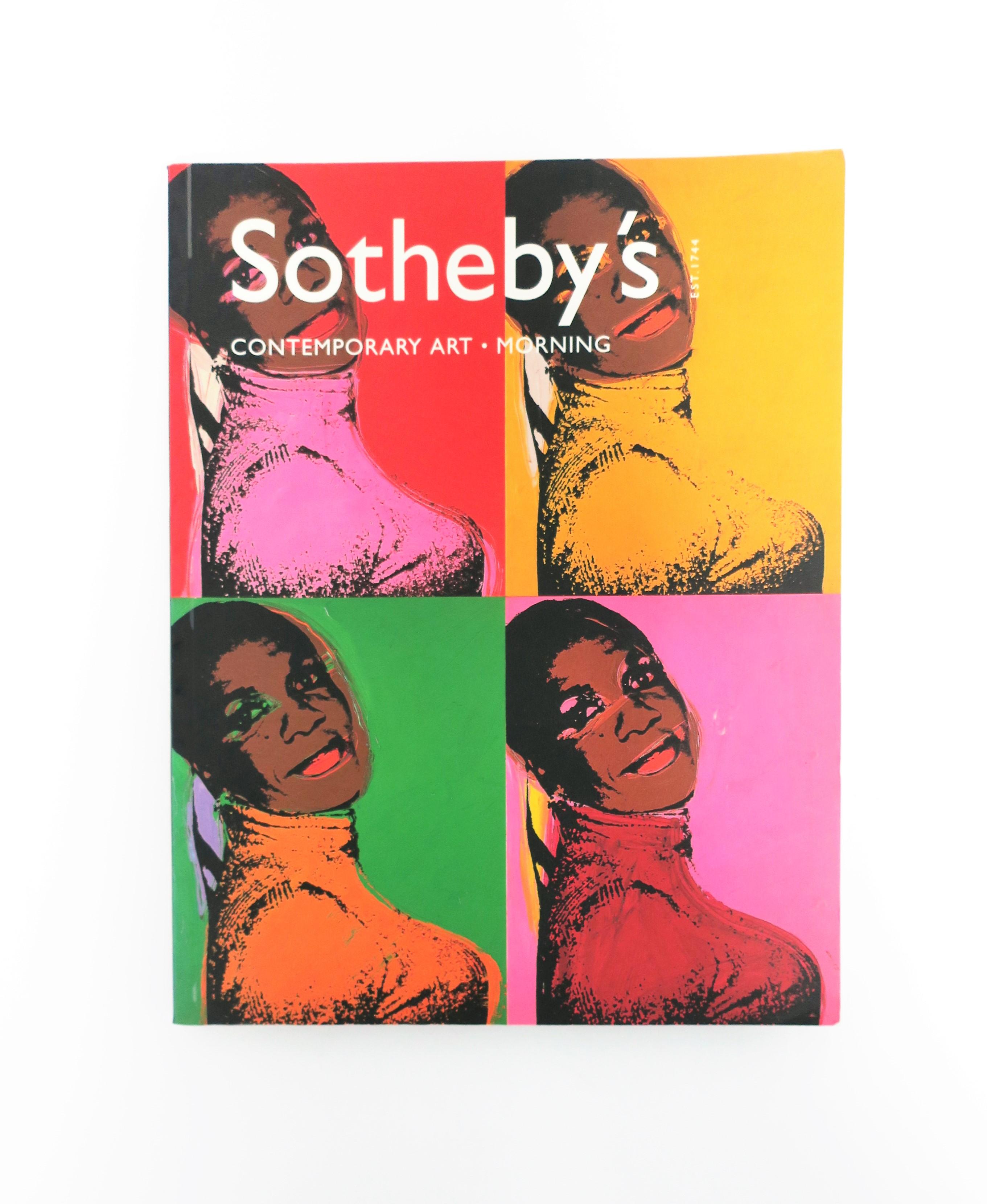 An Andy Warhol cover Contemporary Art Sotheby's New York 'Morning' sale catalog book, New York, May 16, 2001. Catalog: Contemporary Art, Part Two, Morning. Wednesday, May 16, 2001 at 10:15 AM. 

A beautifully done catalog book covering the May 16,