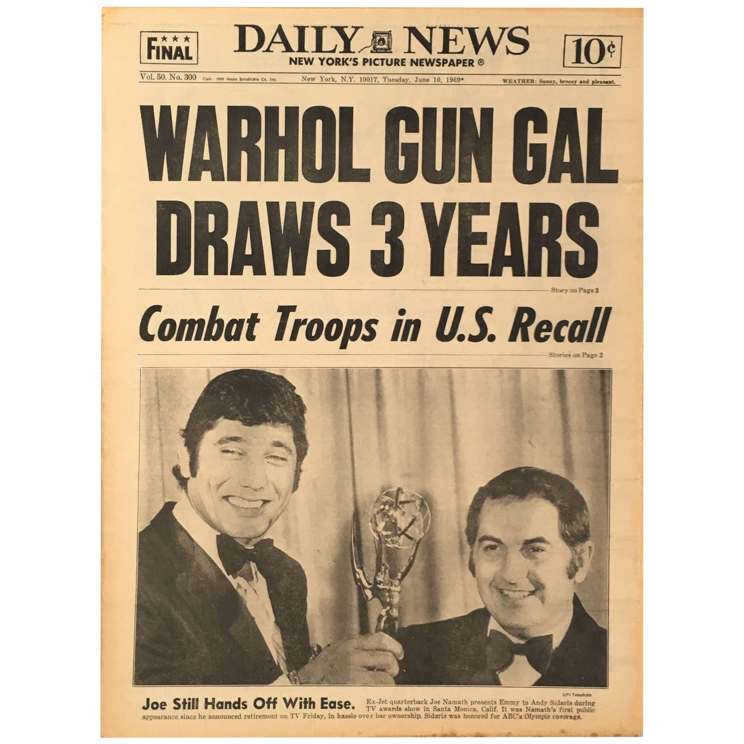 "Warhol Gun Gal Draws 3 Years!" Warhol Newspaper