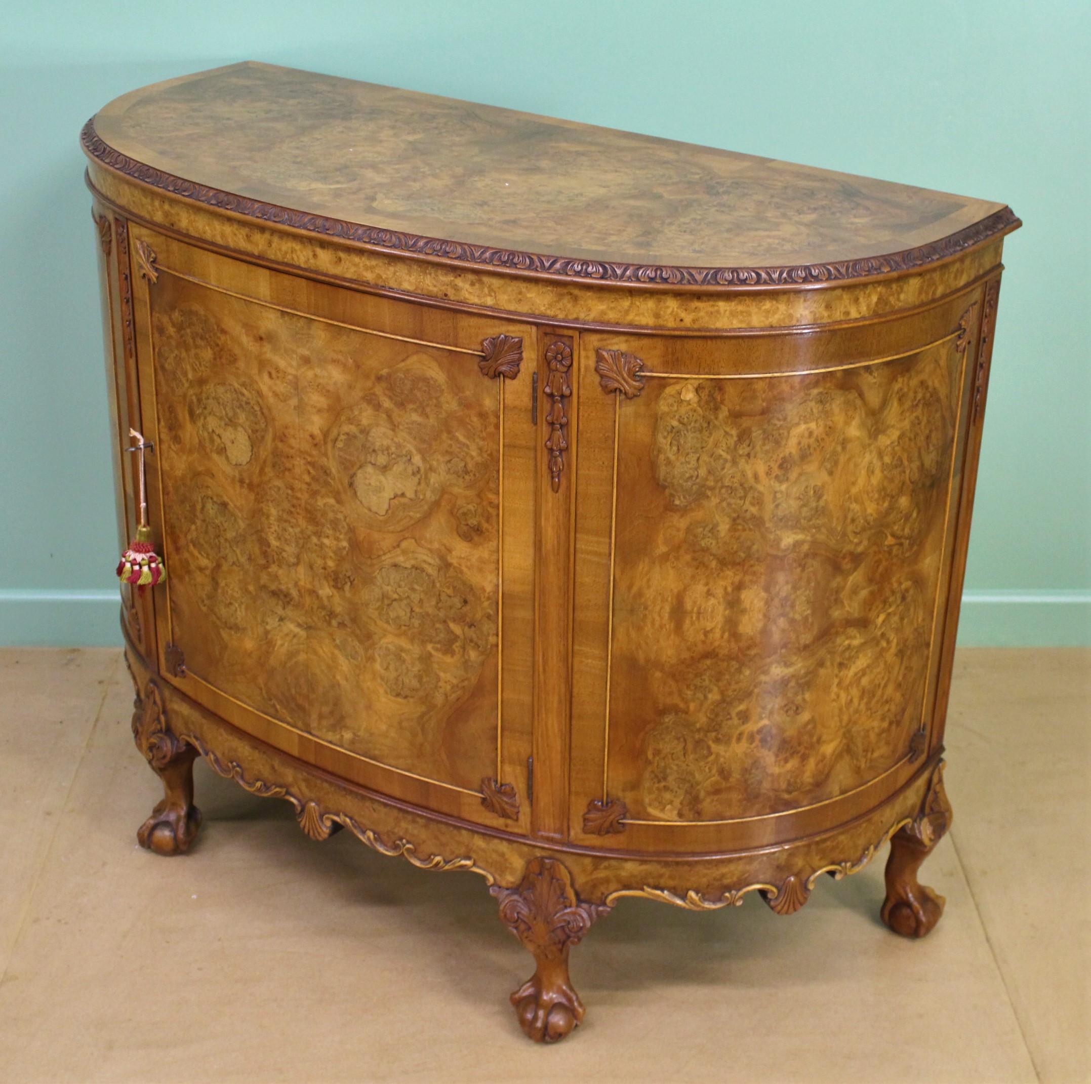 Waring and Gillow Burr Walnut Demi Lune Commode 4