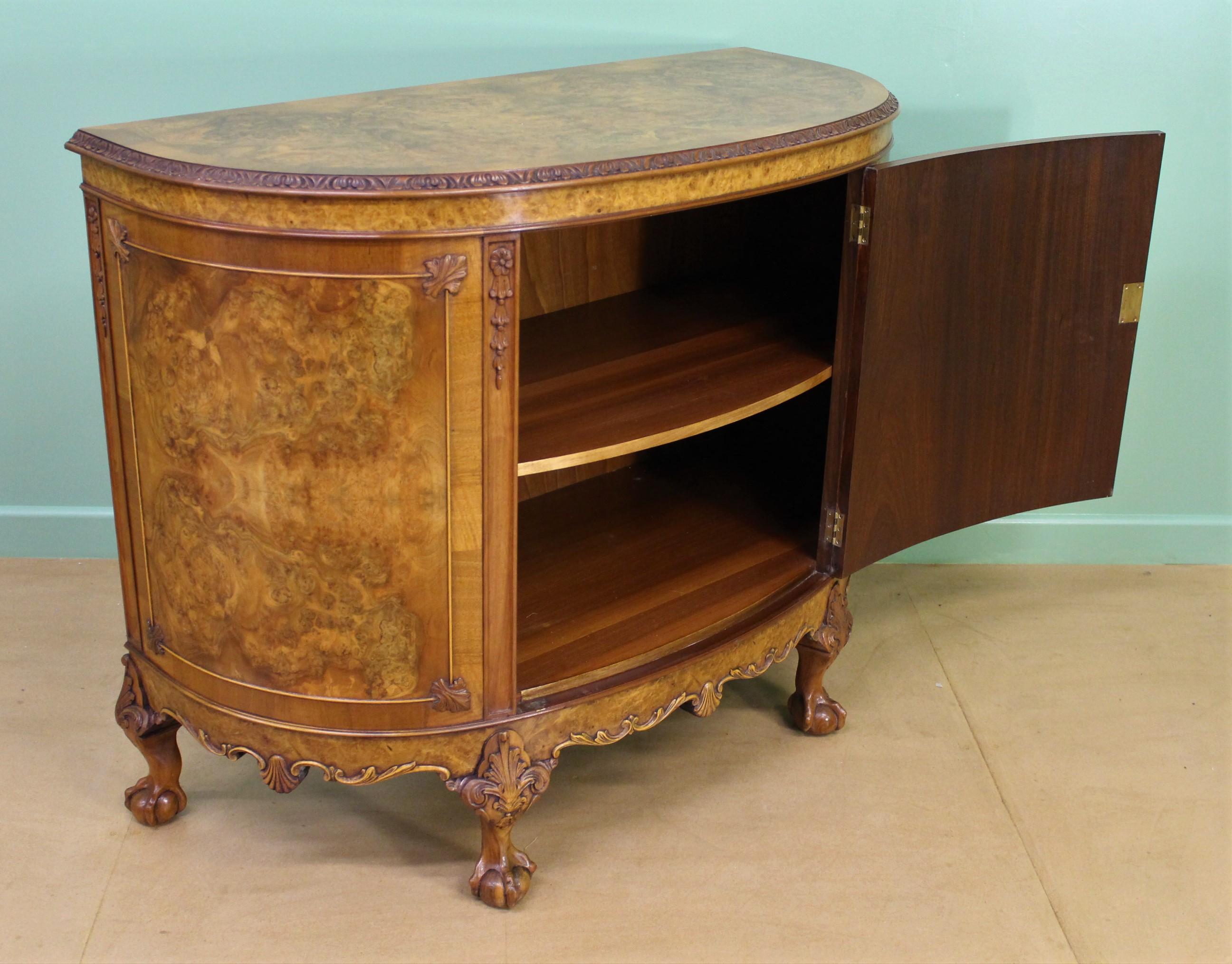 Waring and Gillow Burr Walnut Demi Lune Commode 5