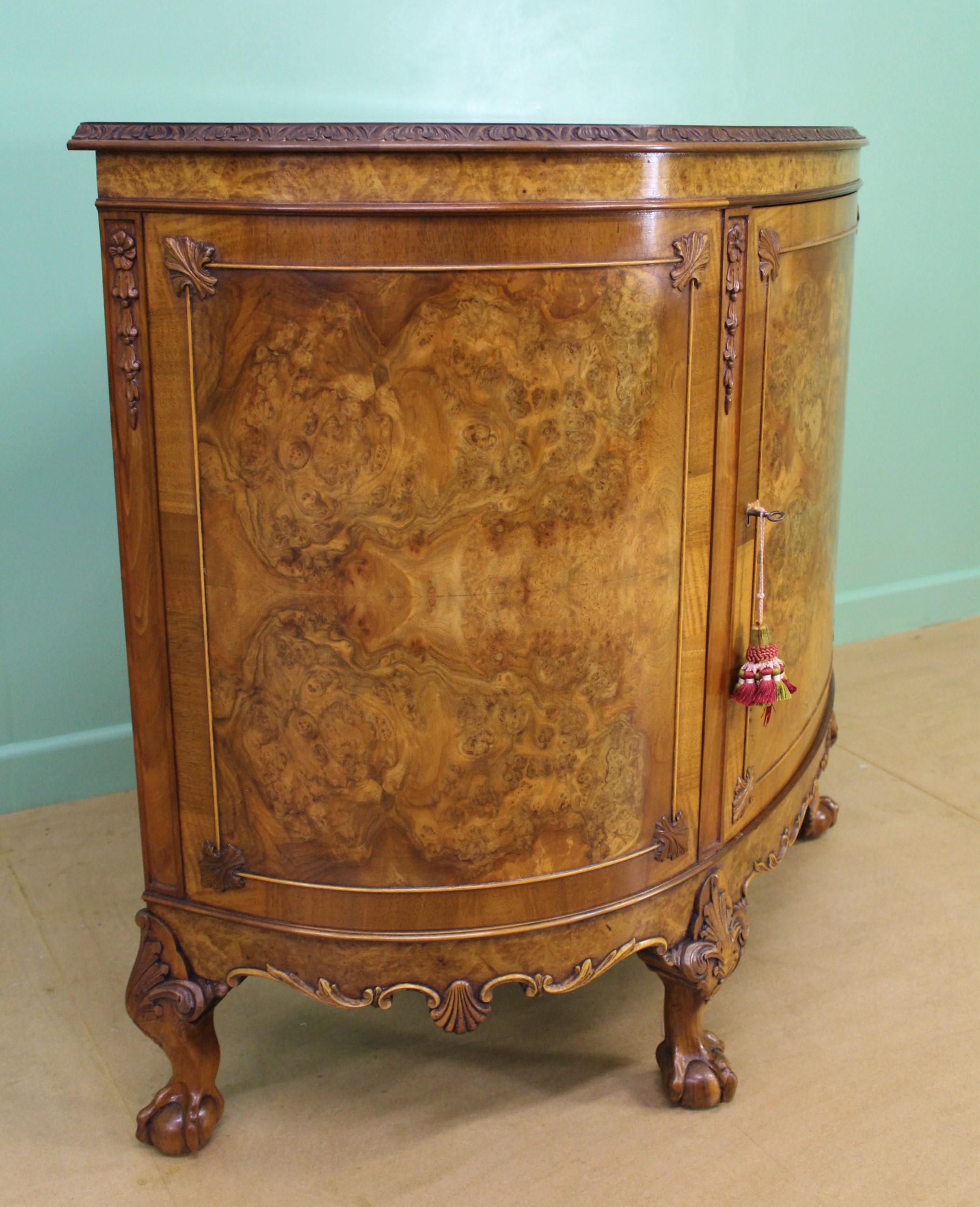 Waring and Gillow Burr Walnut Demi Lune Commode 6