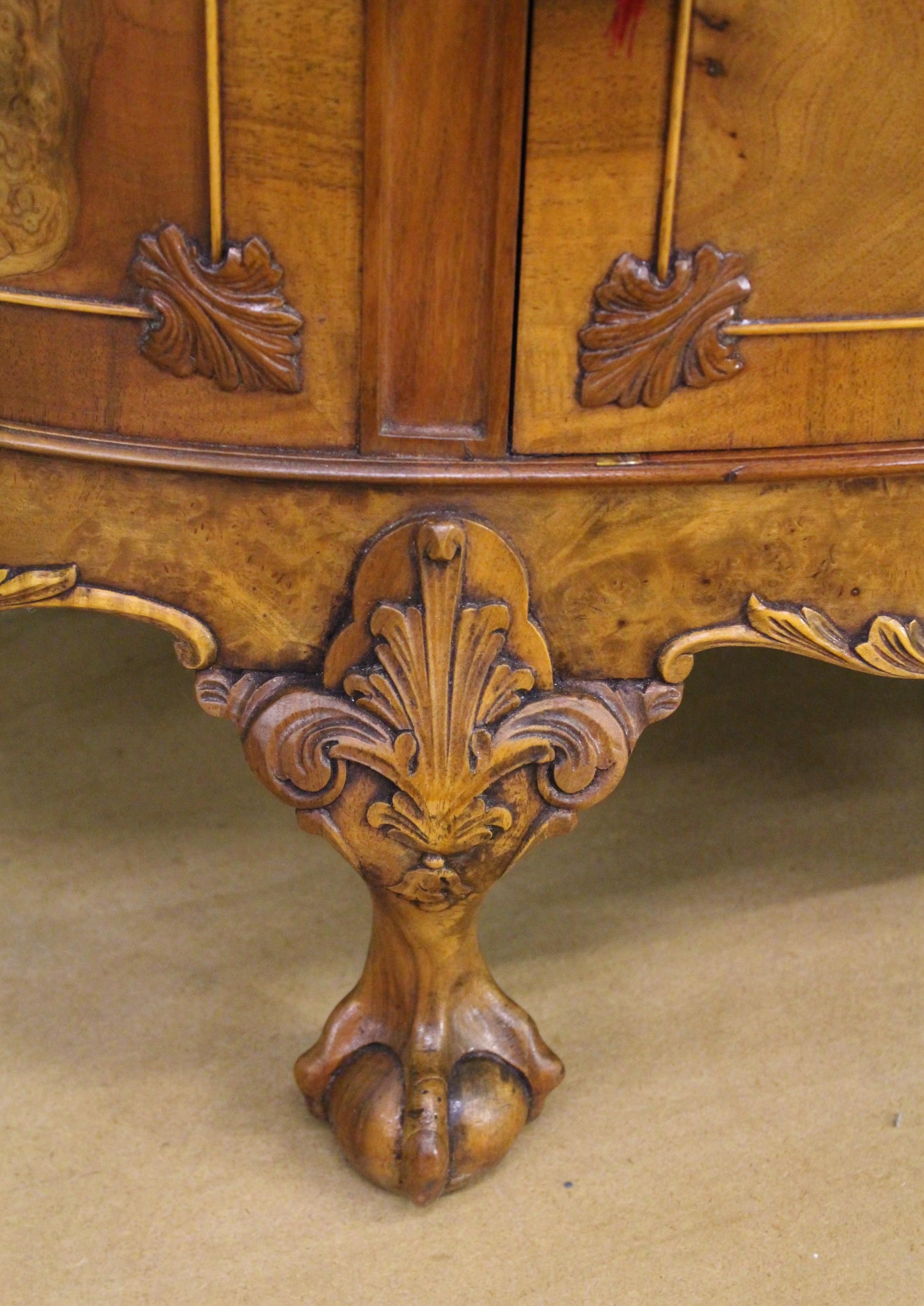 Waring and Gillow Burr Walnut Demi Lune Commode 1
