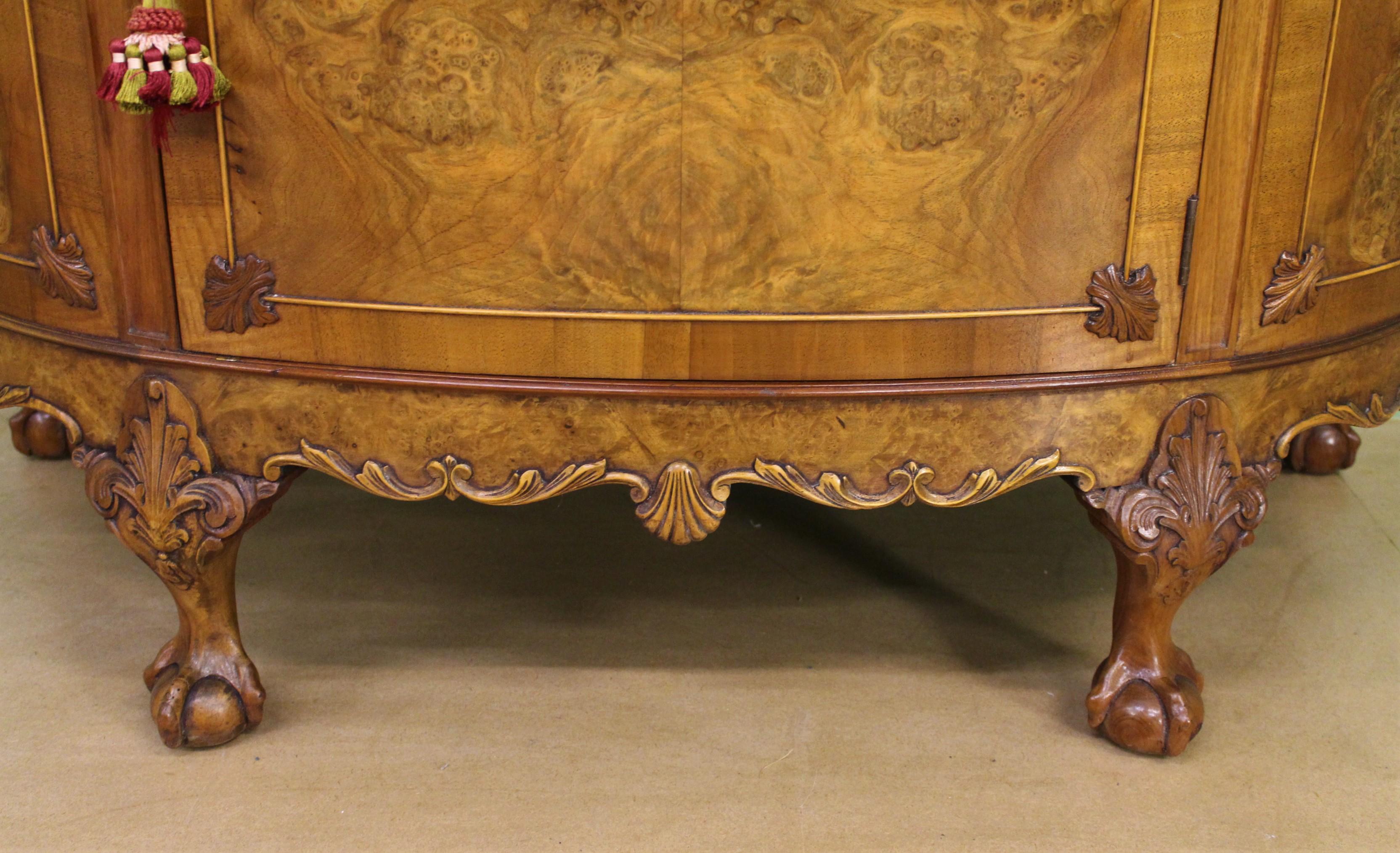 Waring and Gillow Burr Walnut Demi Lune Commode 2