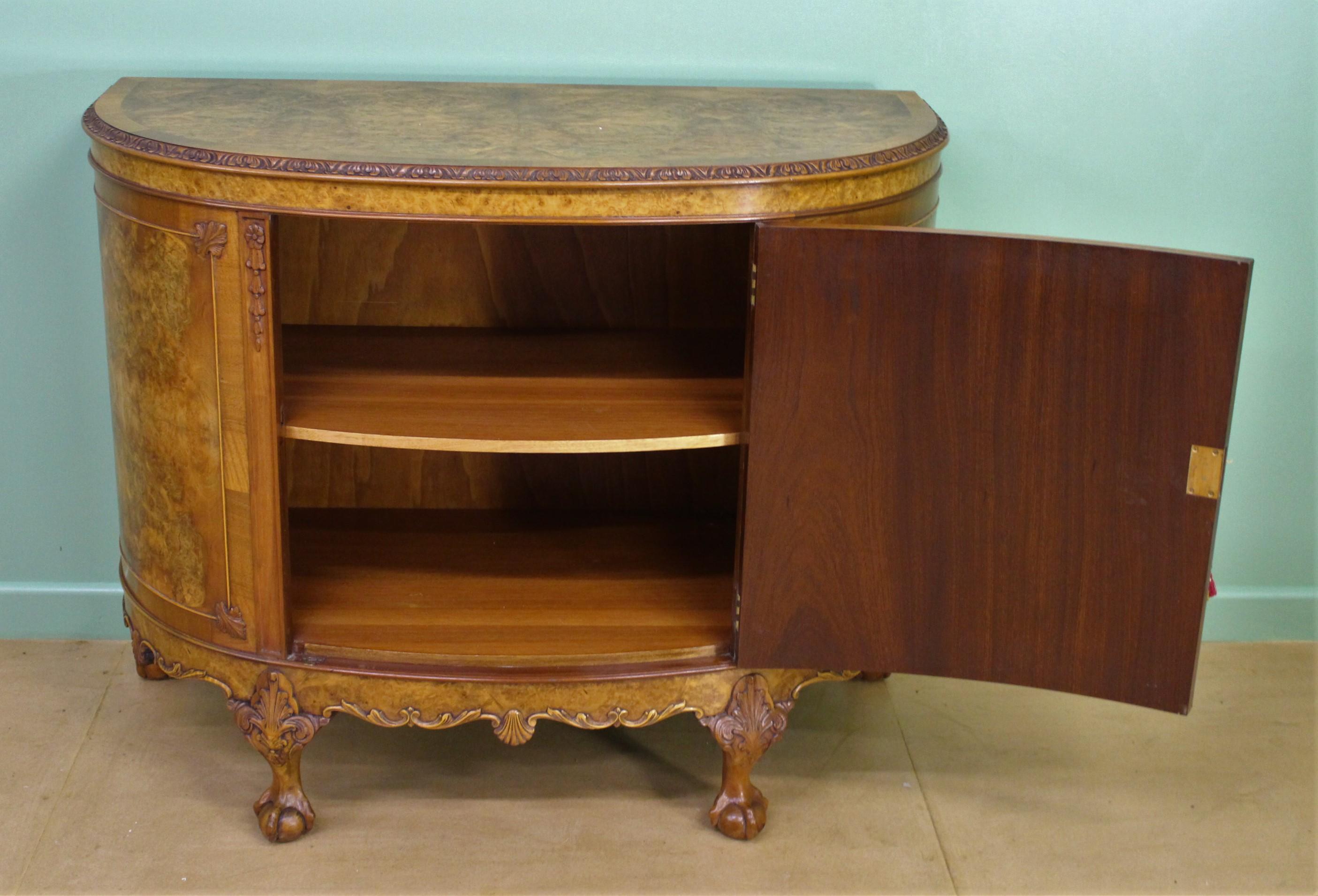 Waring and Gillow Burr Walnut Demi Lune Commode 3