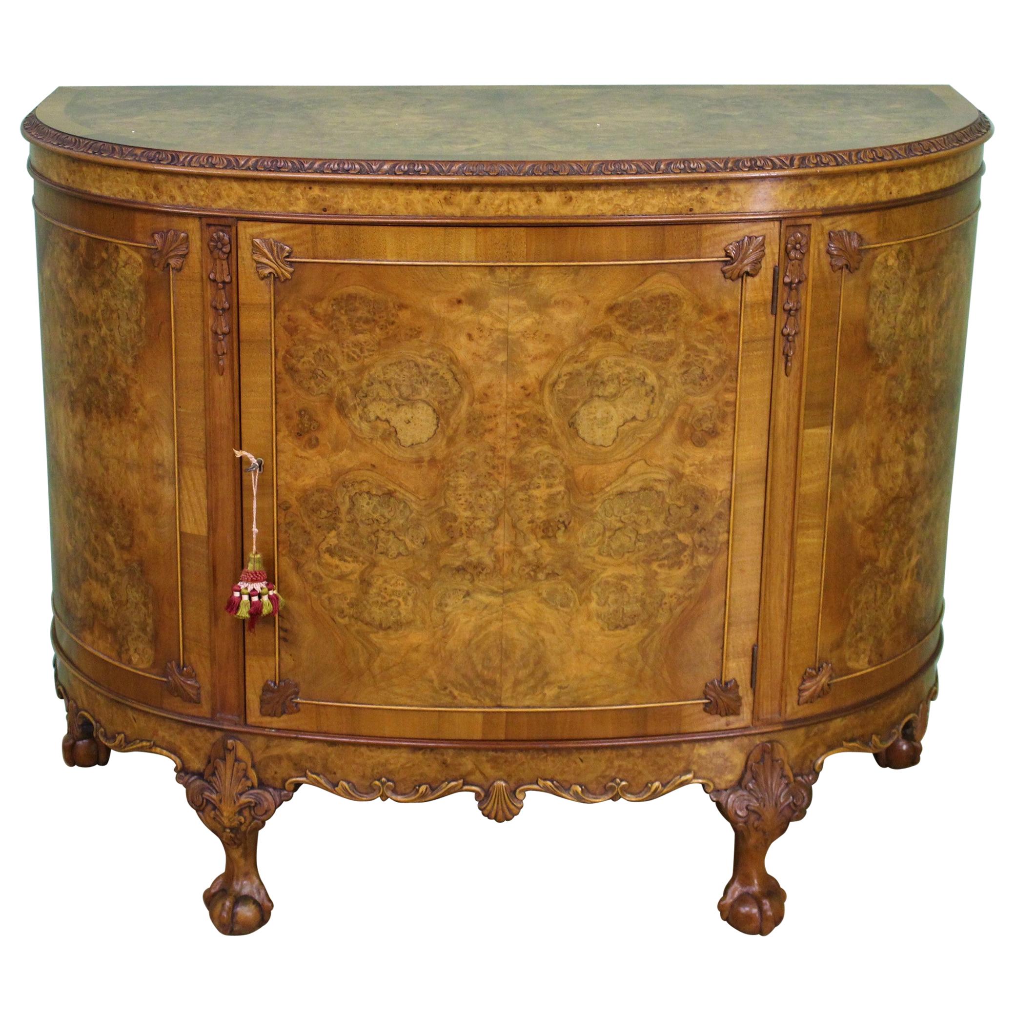 Waring and Gillow Burr Walnut Demi Lune Commode