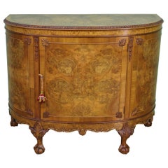 Antique Waring and Gillow Burr Walnut Demi Lune Commode