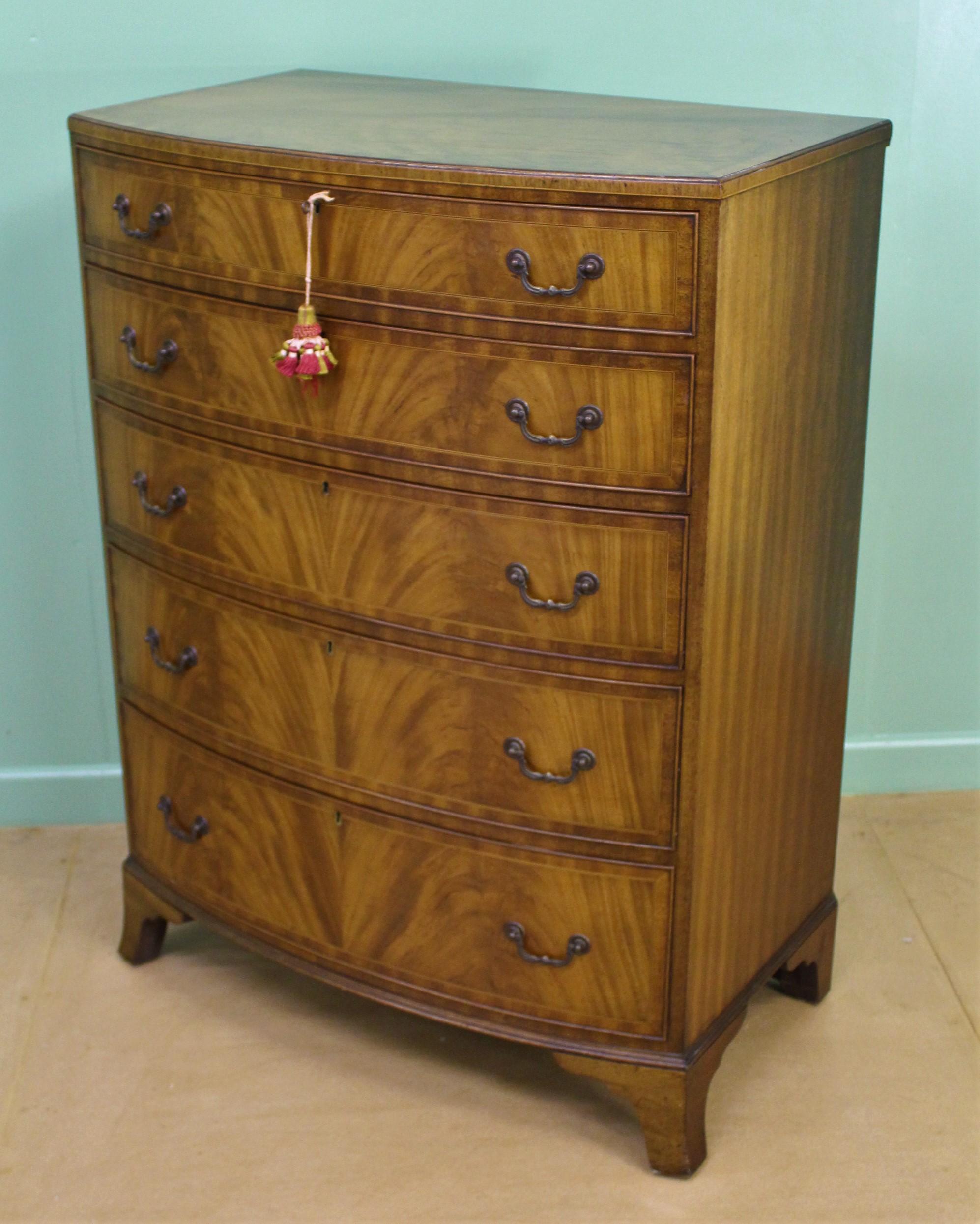 Waring and Gillow Inlaid Mahogany Bow Fronted Chest of Drawers 5