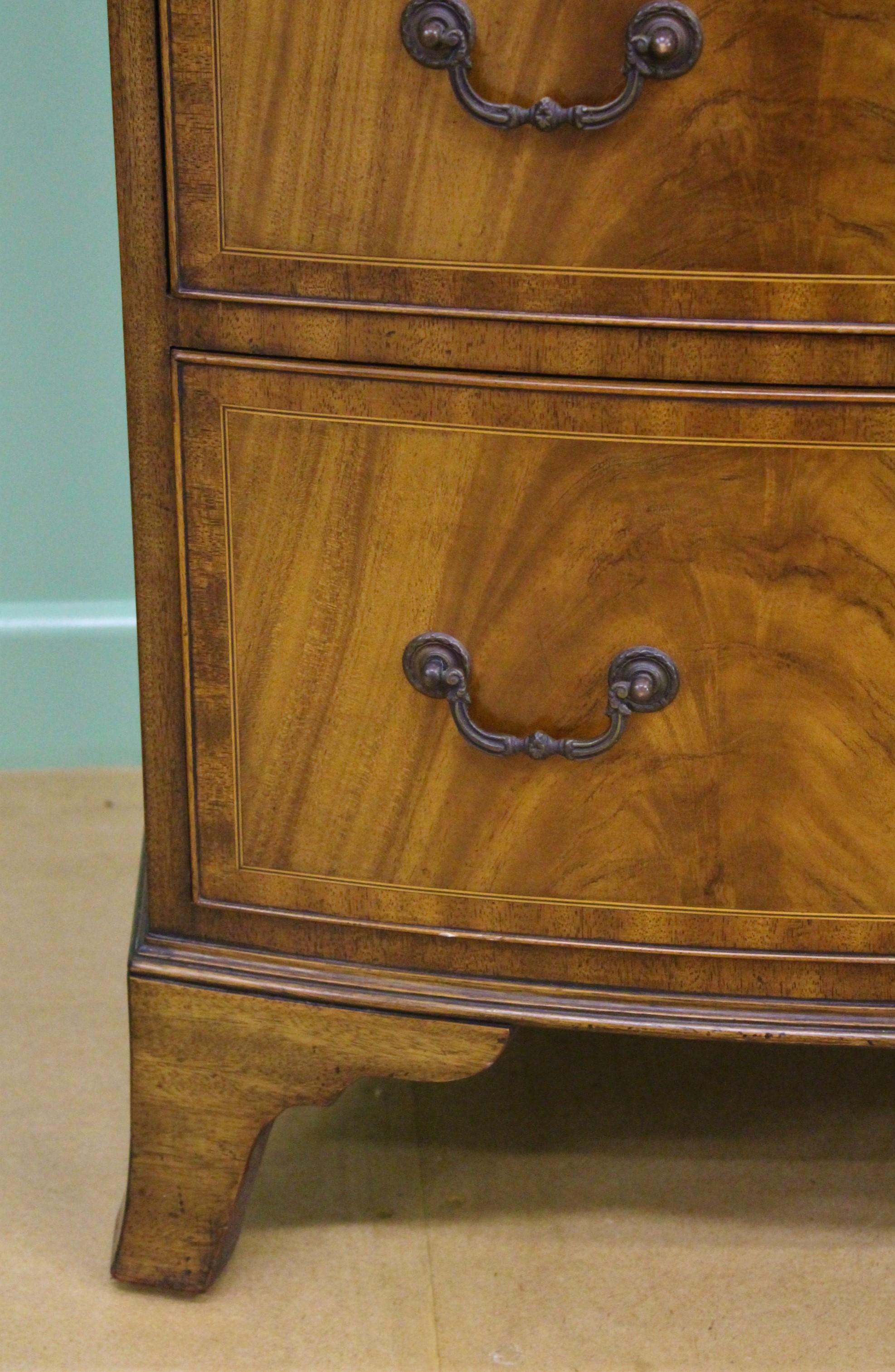 English Waring and Gillow Inlaid Mahogany Bow Fronted Chest of Drawers