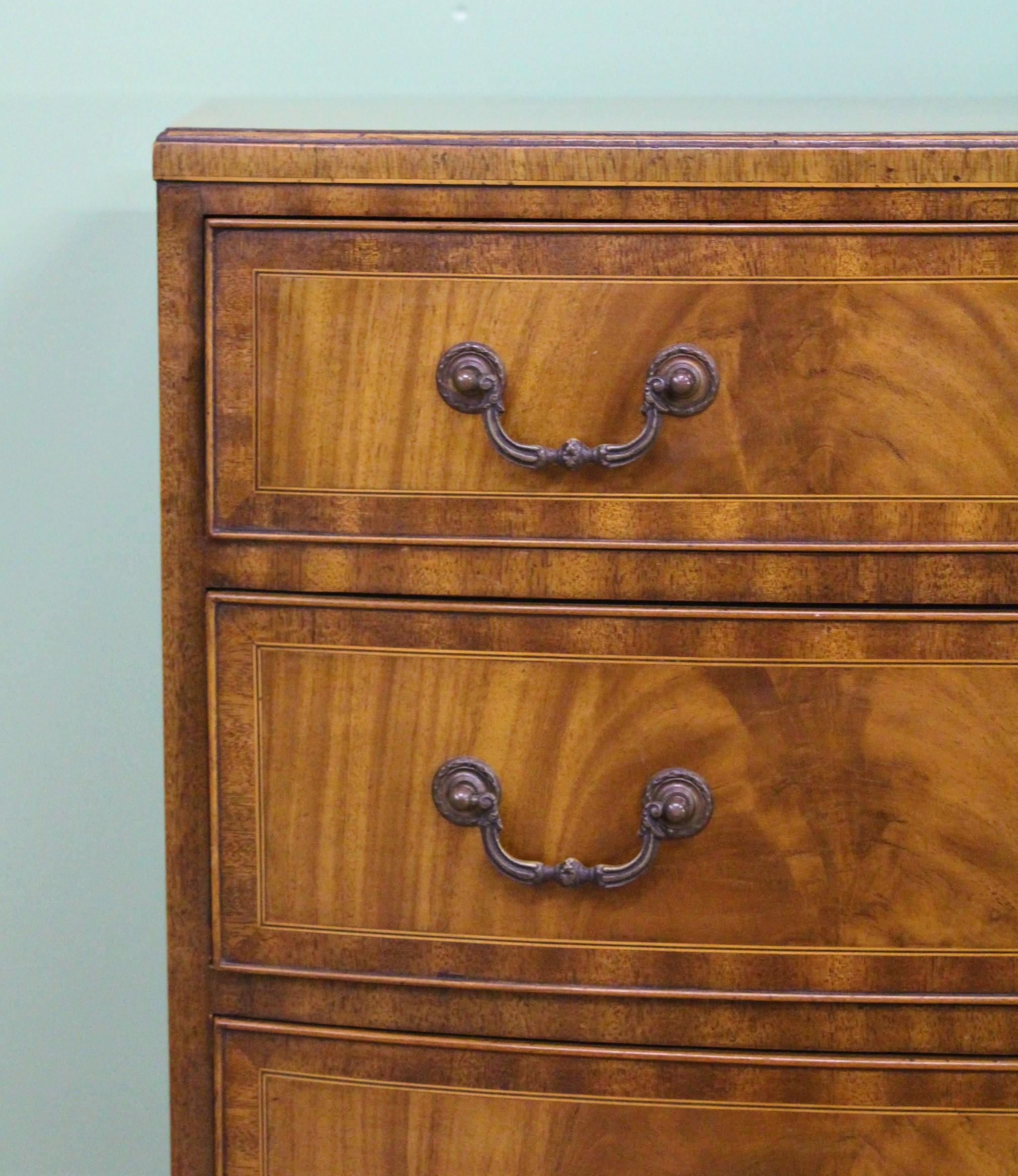 Inlay Waring and Gillow Inlaid Mahogany Bow Fronted Chest of Drawers