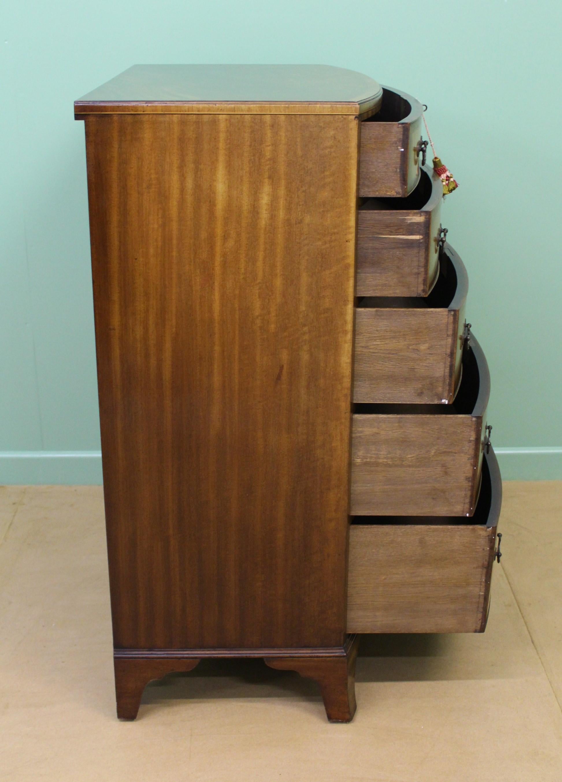 Early 20th Century Waring and Gillow Inlaid Mahogany Bow Fronted Chest of Drawers