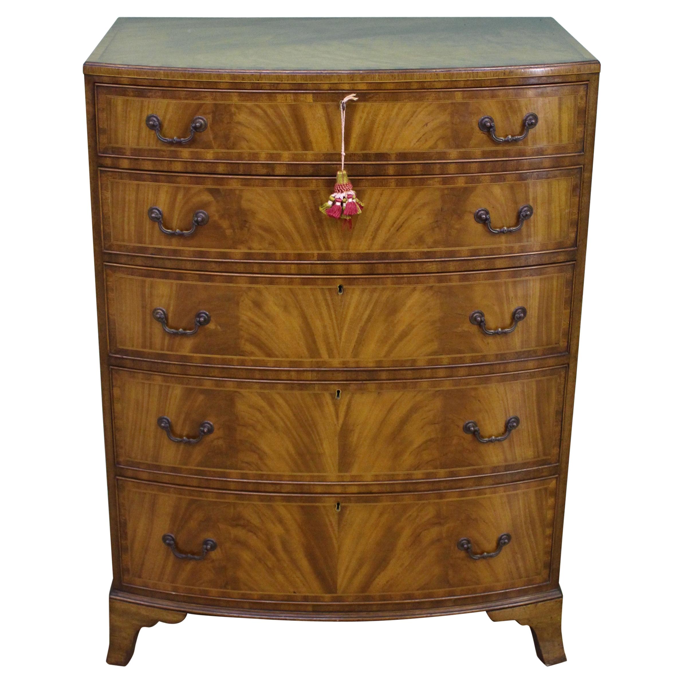 Waring and Gillow Inlaid Mahogany Bow Fronted Chest of Drawers