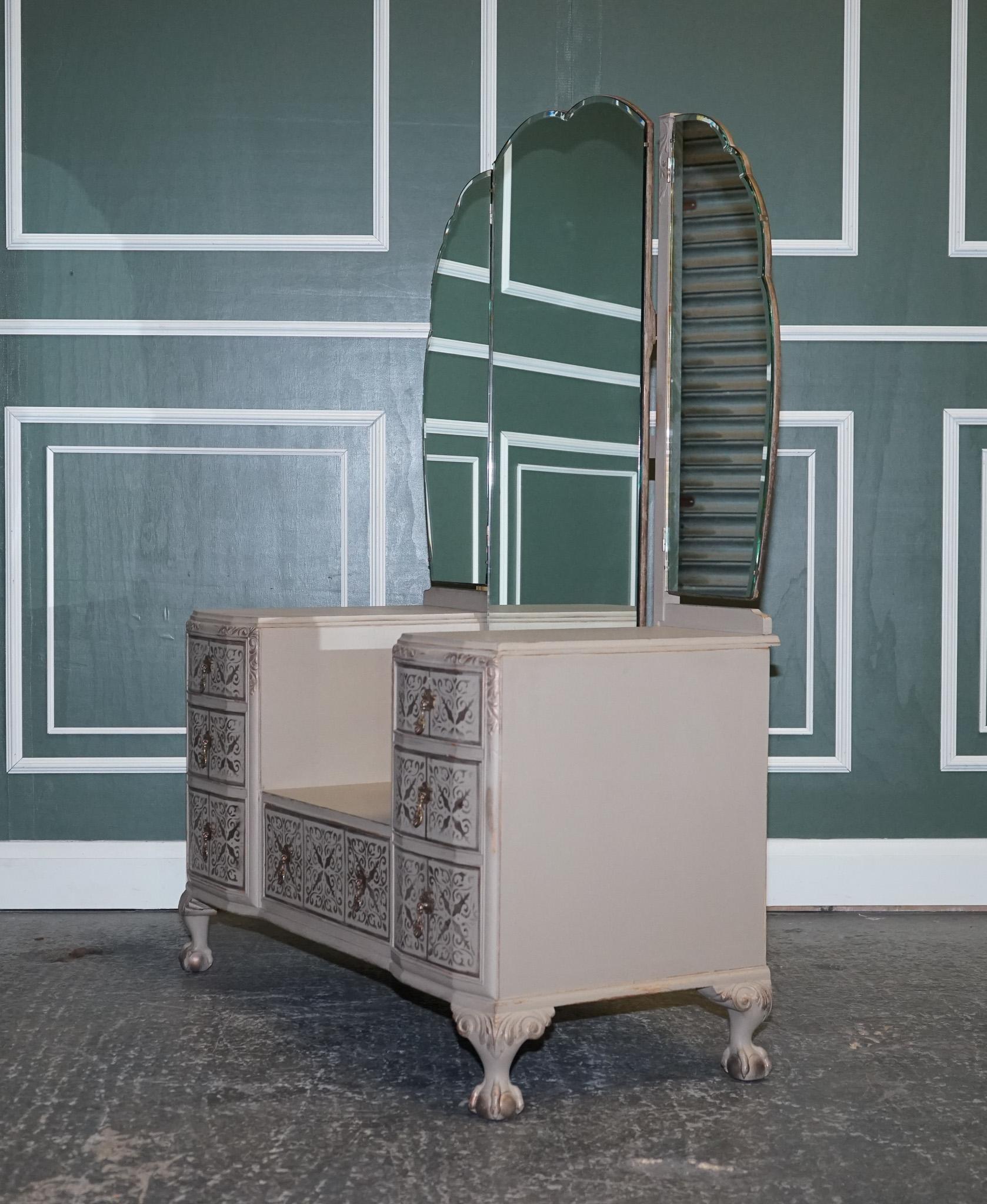 Waring & Gillow 1932 Antiqued Hand Painted Beige Bronze Patterns Dressing Table 4