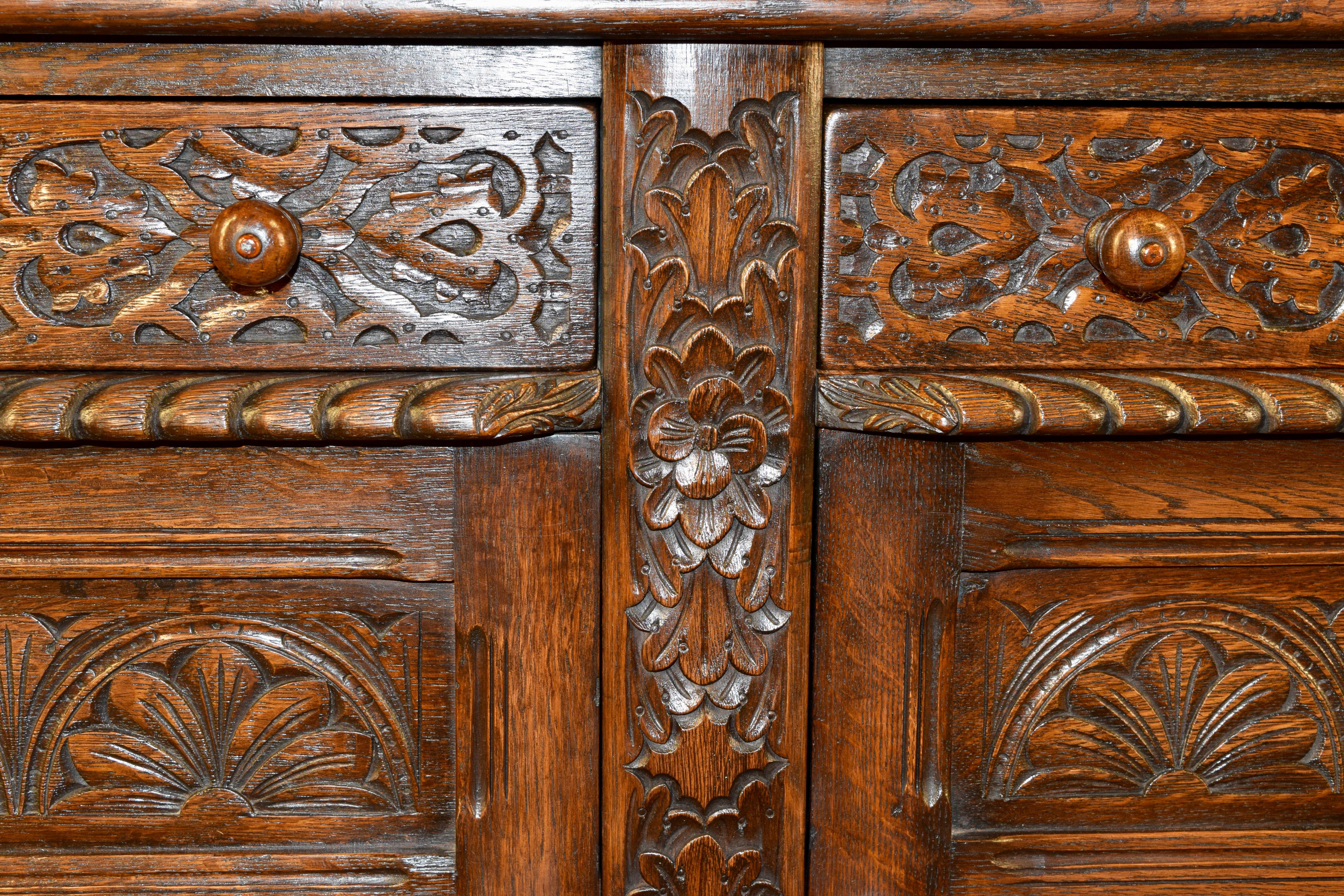 Waring & Gillow Carved Oak Court Cupboard, c. 1900 For Sale 1