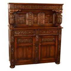 Waring & Gillow Carved Oak Court Cupboard, c. 1900