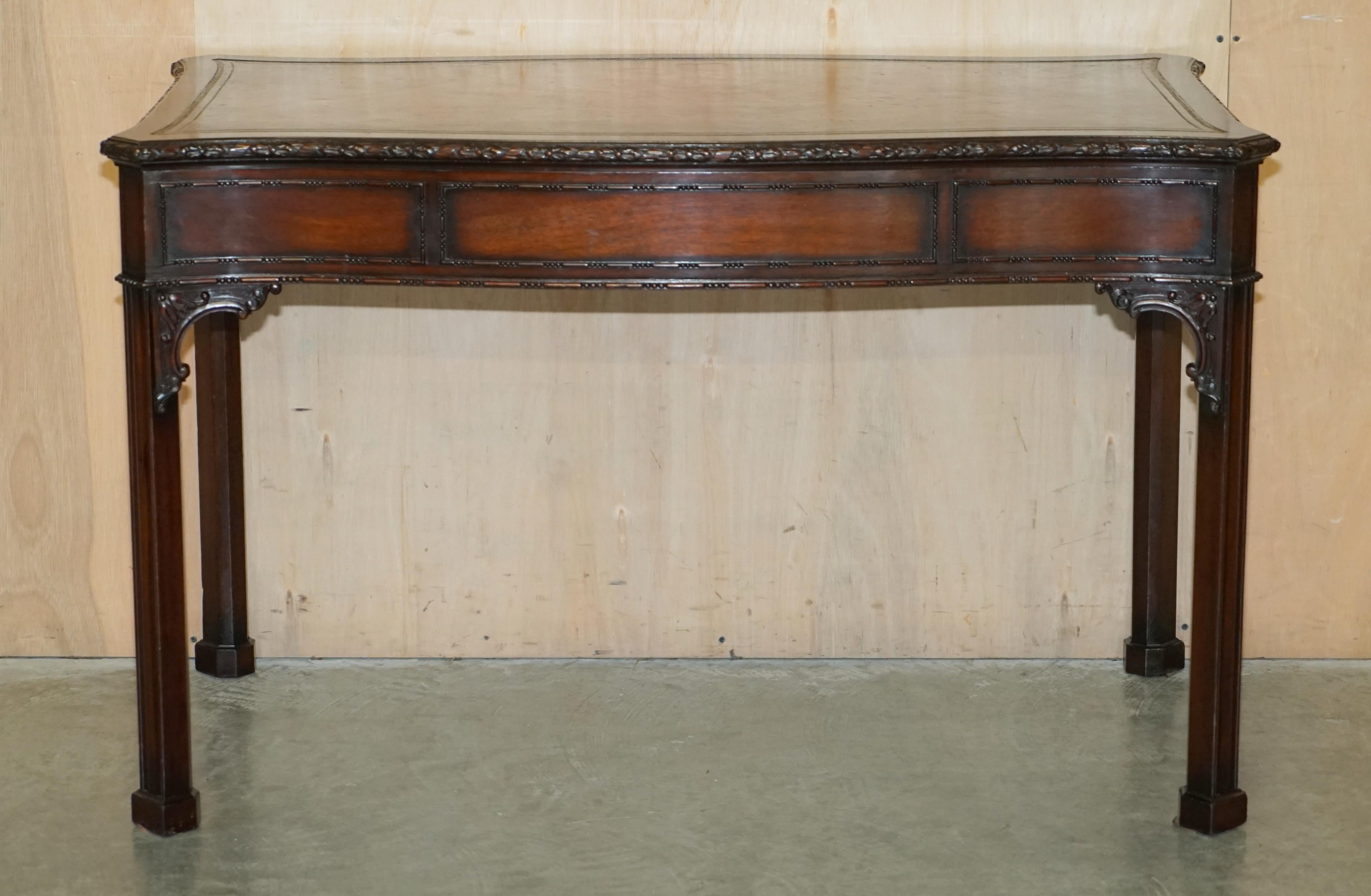 WARING & GILLOW PARIS THOMAS CHIPPENDALE TASTE LiBRARY DESK BROWN LEATHER TOP For Sale 8