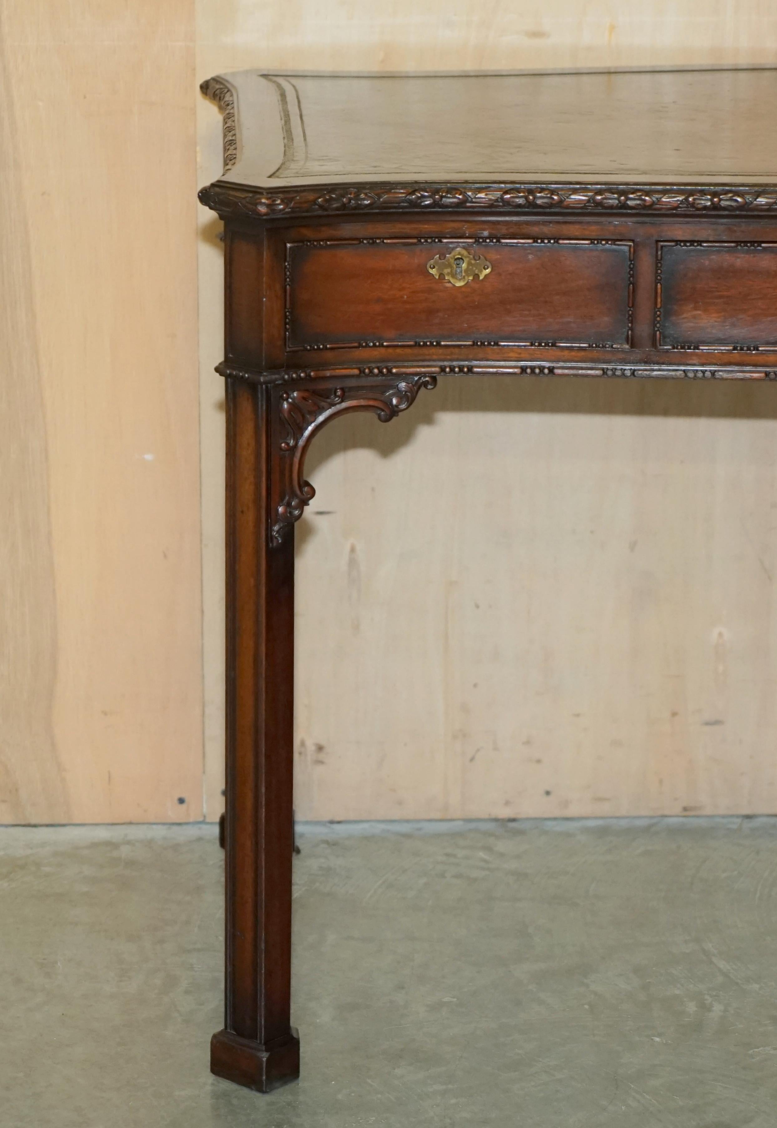 Edwardian WARING & GILLOW PARIS THOMAS CHIPPENDALE TASTE LiBRARY DESK BROWN LEATHER TOP For Sale