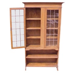 Vintage Waring & Gillows attr, Arts & Crafts Oak Bookcase with Ebony & Fruitwood Inlays