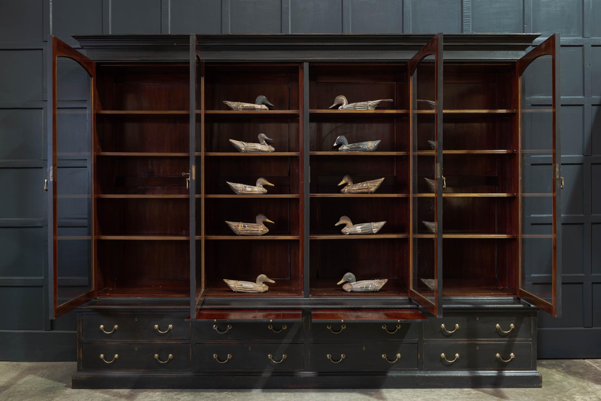 British Waring & Gillows Glazed Ebonised Mahogany Bookcase
