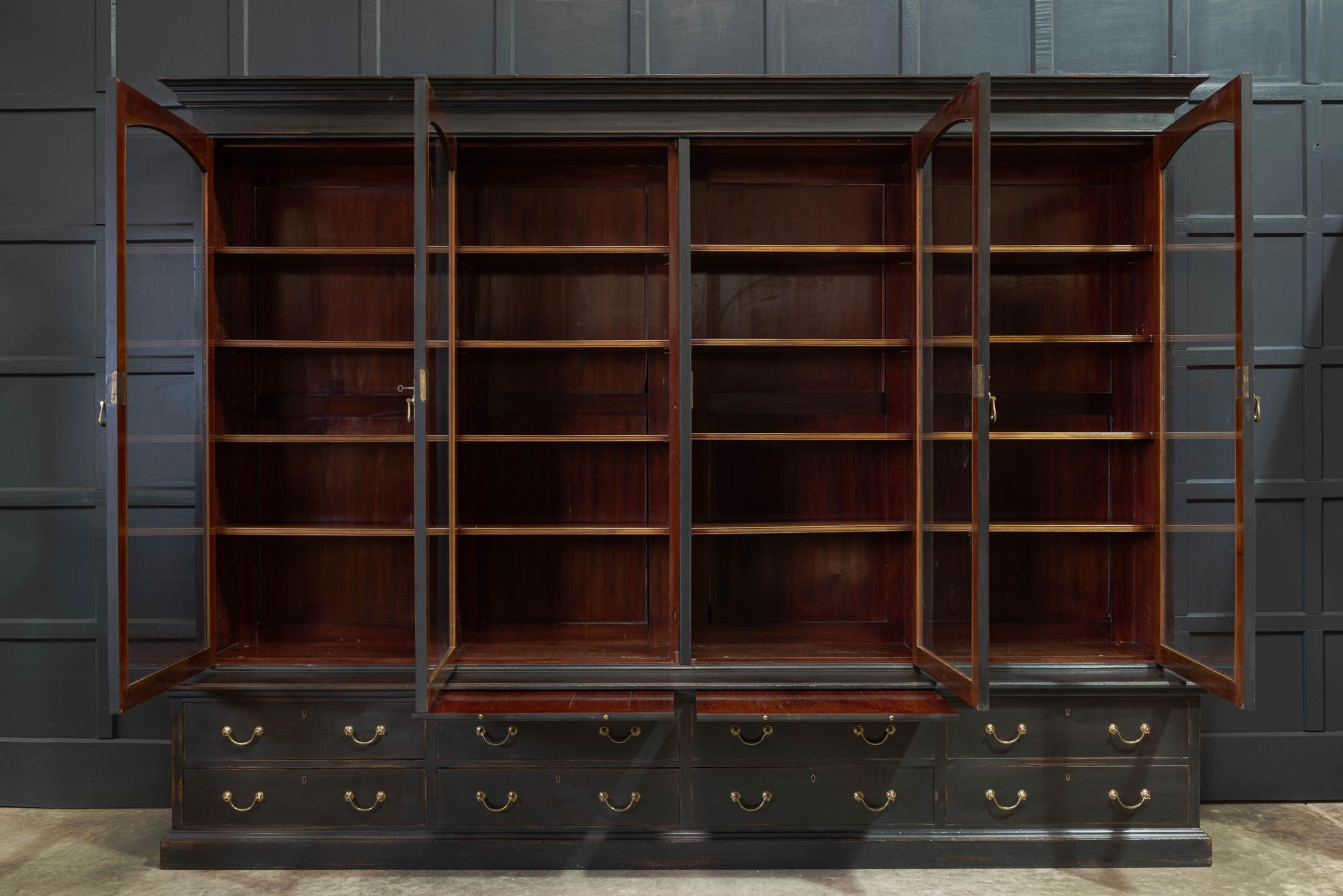 Waring & Gillows Glazed Ebonised Mahogany Bookcase In Good Condition In Staffordshire, GB