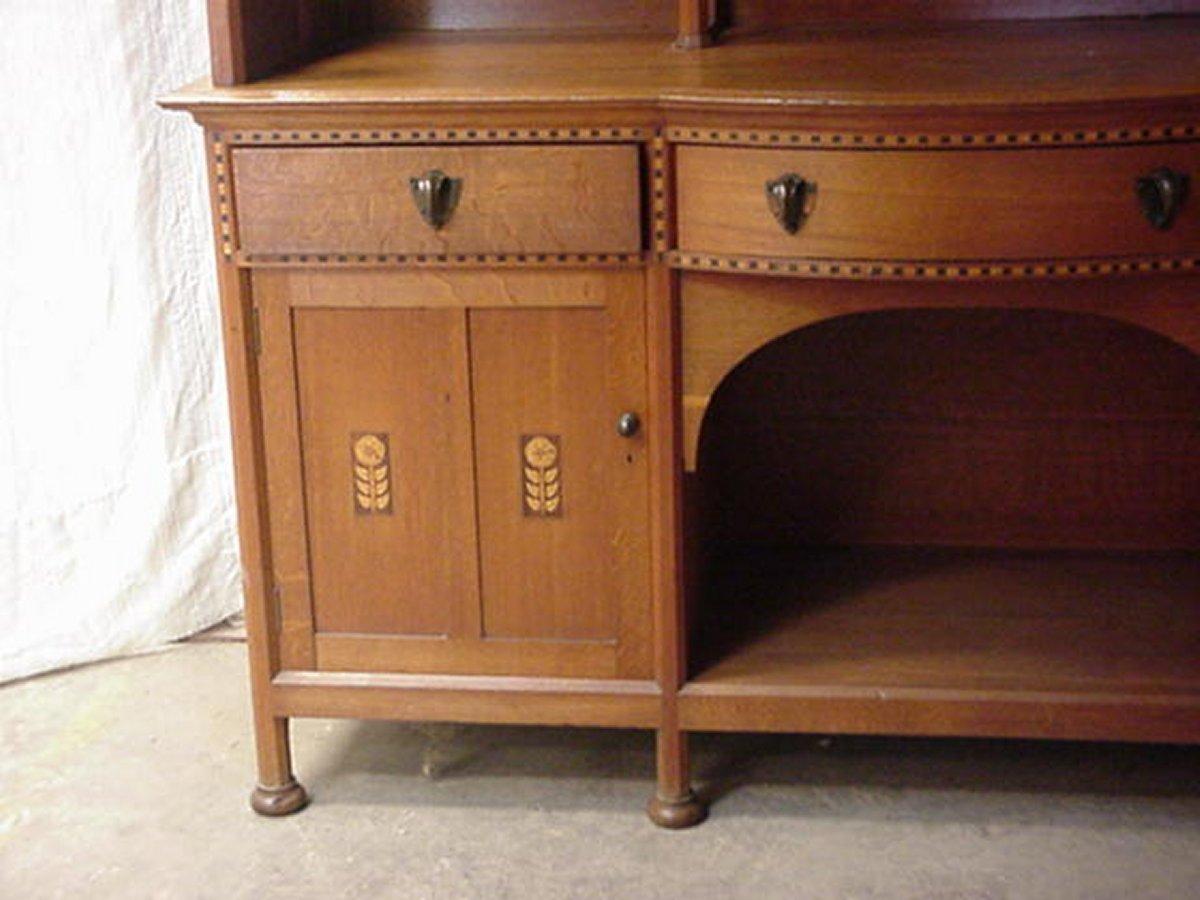 English Waring & Gillows Style of M.H. Baillie Scott. Arts & Crafts Oak Inlaid Sideboard For Sale