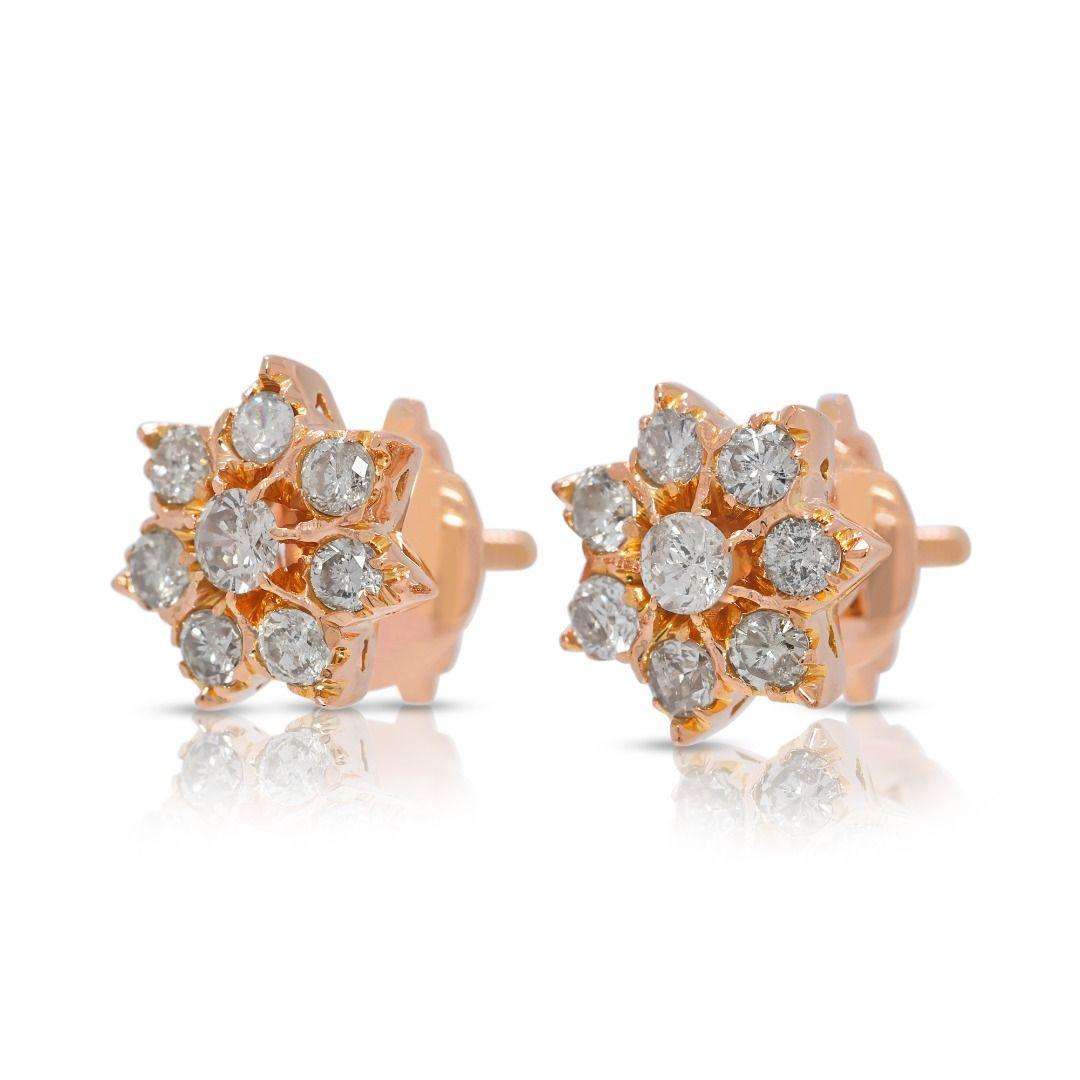 Warm 0.86ct Brown Natural Diamond Stud Earrings in 18K Rose Gold In condizioni ottime in vendita a רמת גן, IL