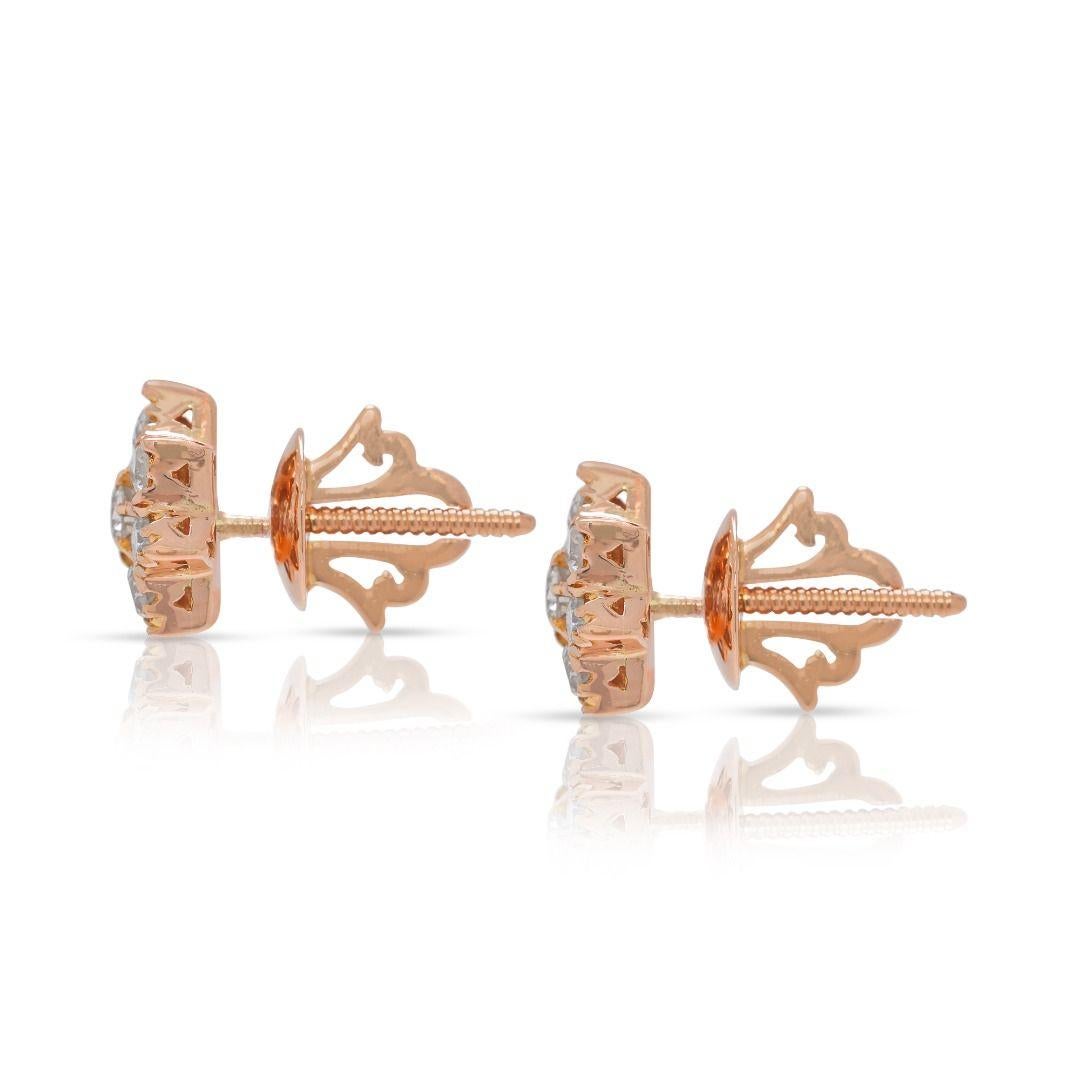 da uomo o donna Warm 0.86ct Brown Natural Diamond Stud Earrings in 18K Rose Gold in vendita