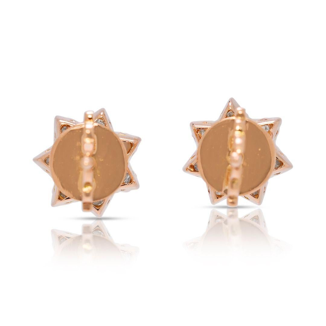 Warm 0.86ct Brown Natural Diamond Stud Earrings in 18K Rose Gold in vendita 1