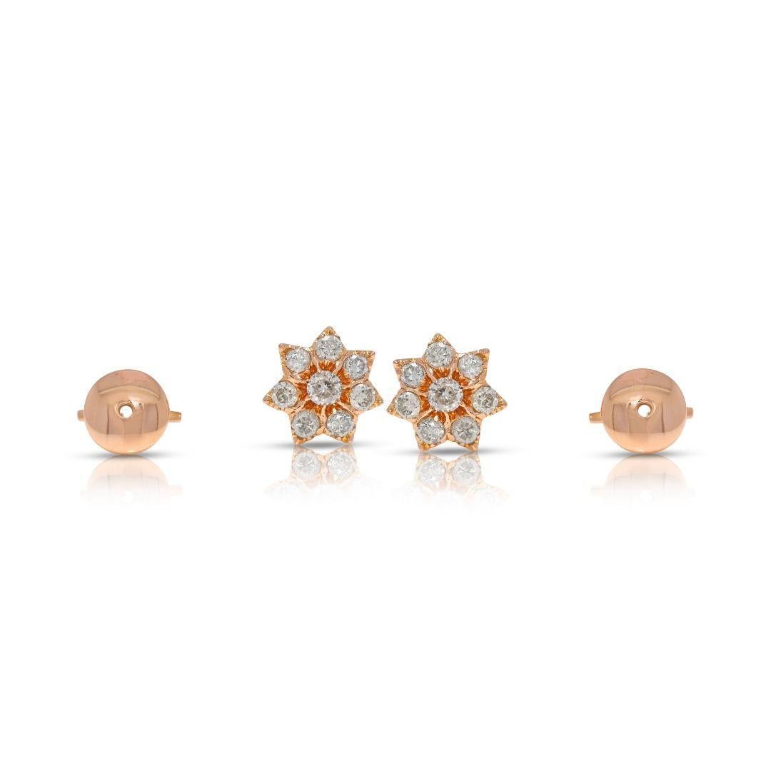 Warm 0.86ct Brown Natural Diamond Stud Earrings in 18K Rose Gold in vendita 2