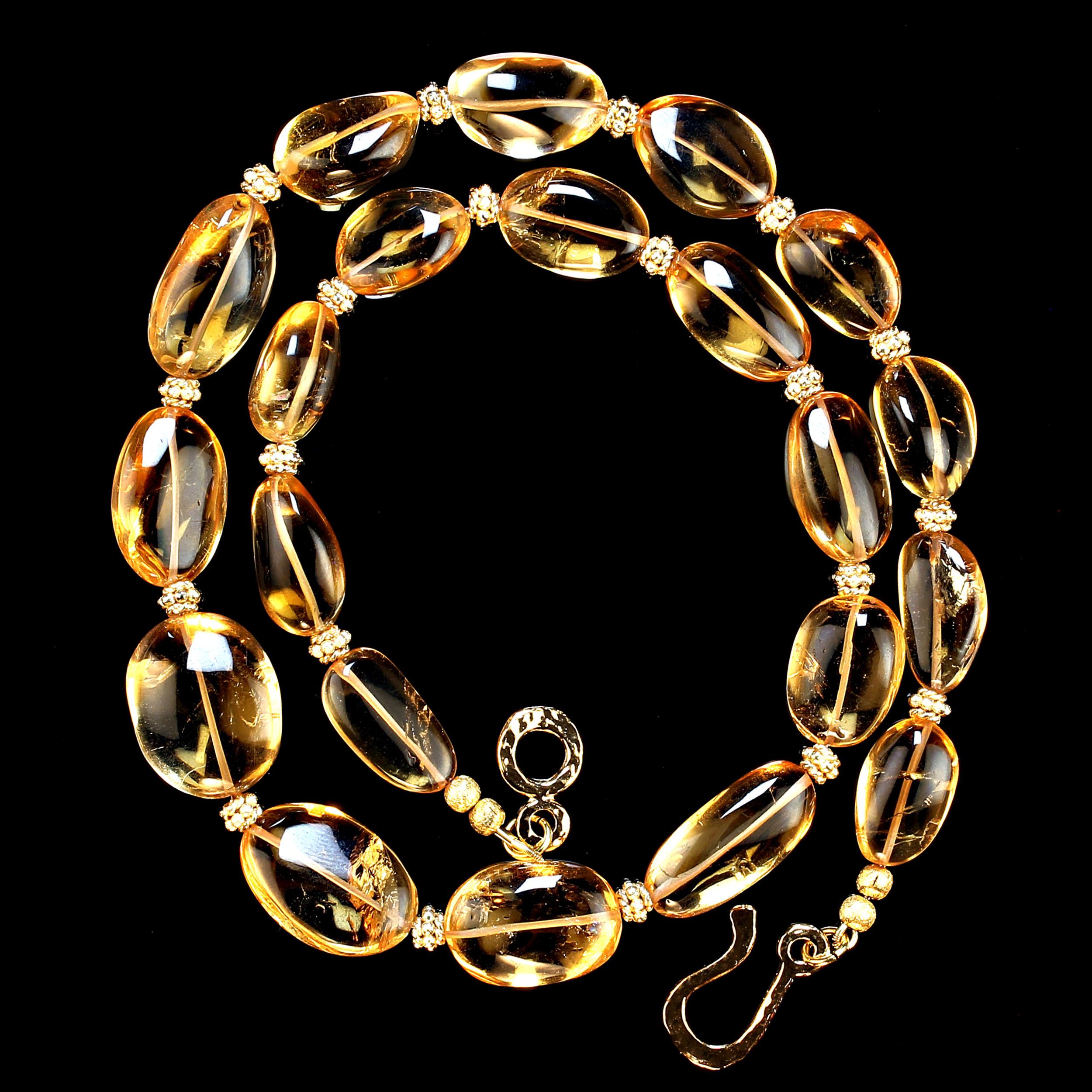 Artisan Warm and Glowing Citrine nuggets with goldy accents 21 inch necklace Great Gift! For Sale