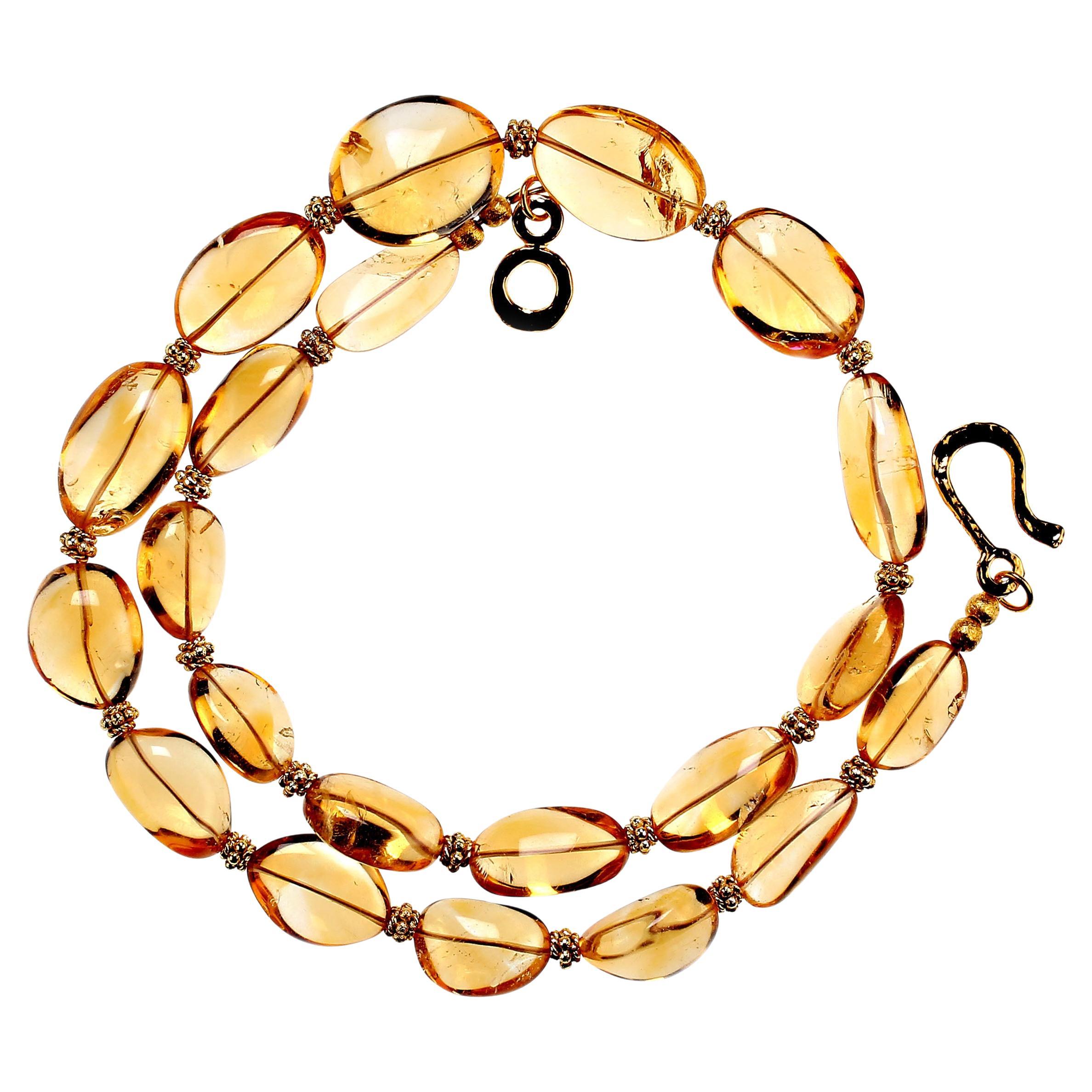 Bead Warm and Glowing Citrine nuggets with goldy accents 21 inch necklace Great Gift! For Sale