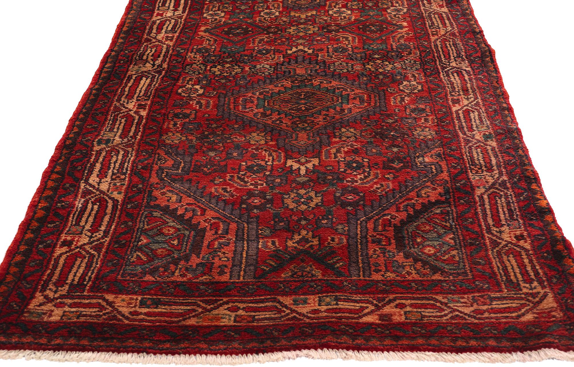 Hand-Knotted Vintage Persian Hamadan Rug Carpet Runner For Sale